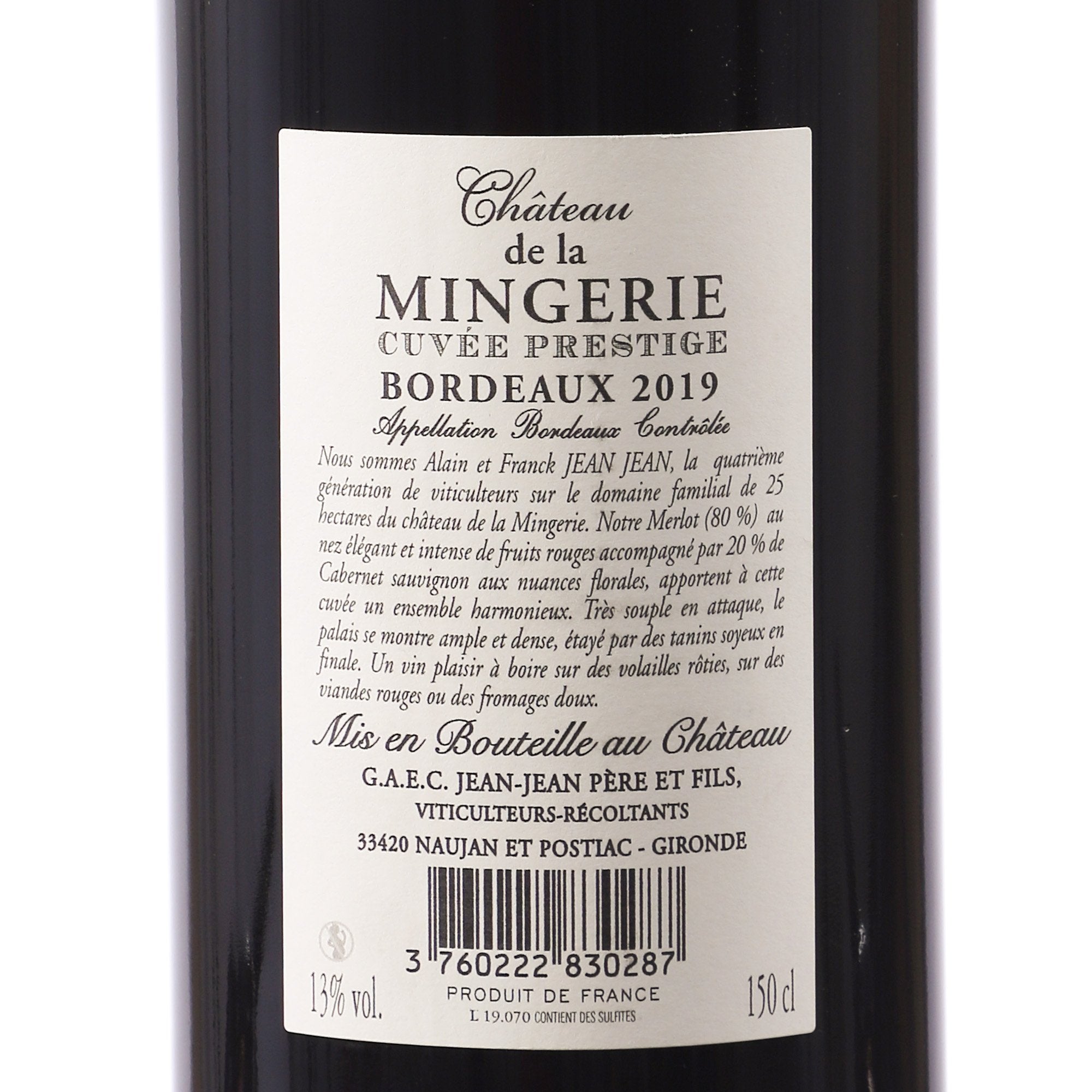 Château de la Mingerie cuvée Prestige vin rouge 2019