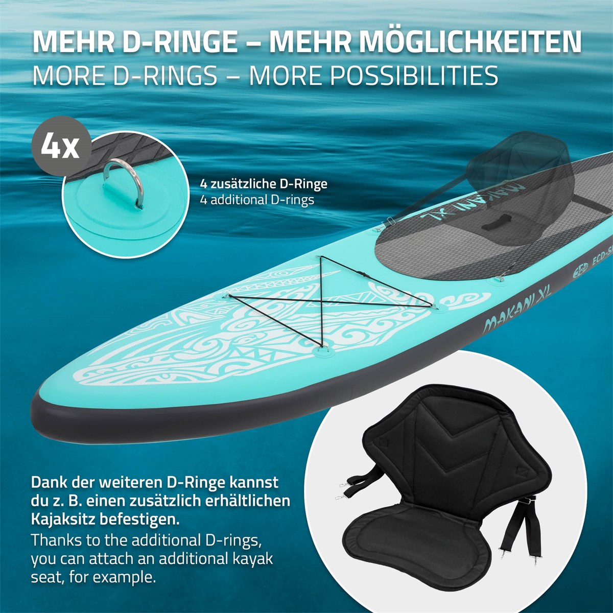 ECD Makani XL paddle gonflable turquoise 380x80cm pompe sac