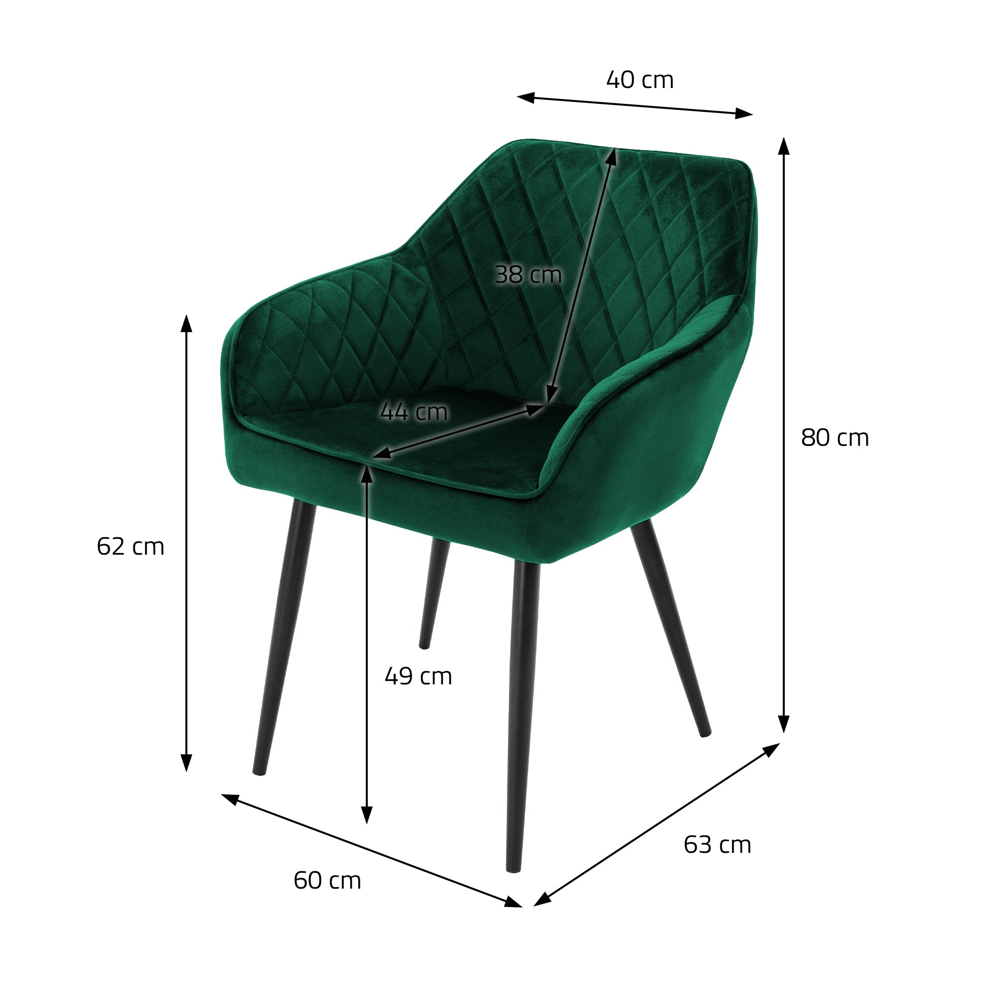 ECD Germany ML-Design chaise salle à manger velours vert lot 4