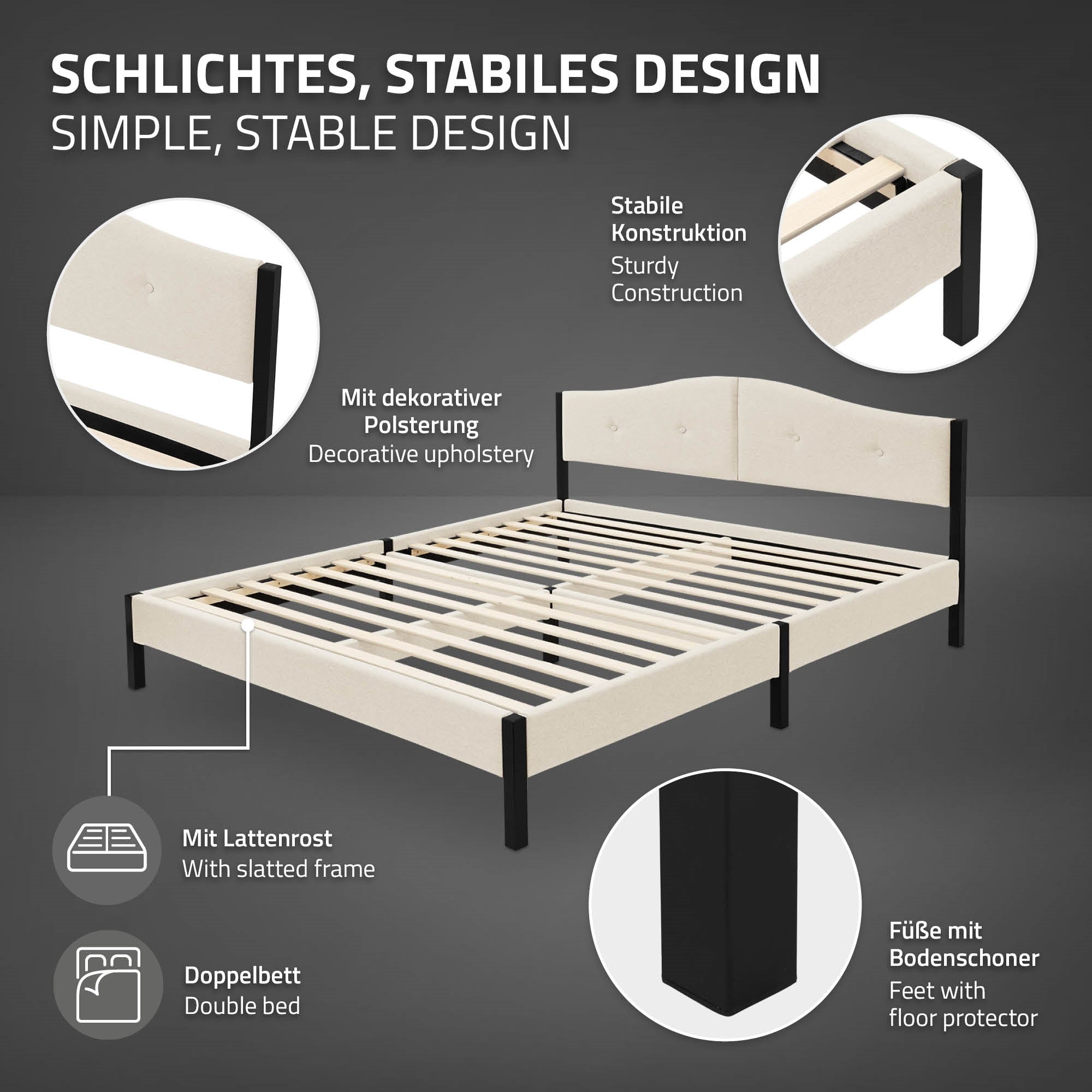 ML-Design 160x200 cm lit capitonné beige avec sommier