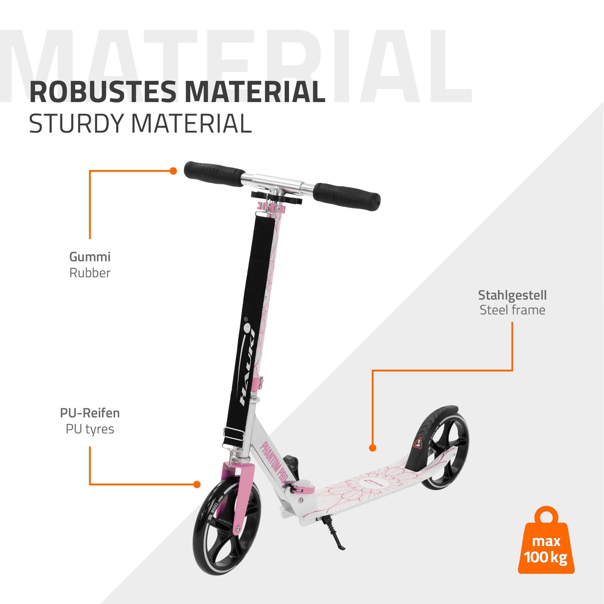 ECD Germany Hauki trottinette rose pliable roues XXL