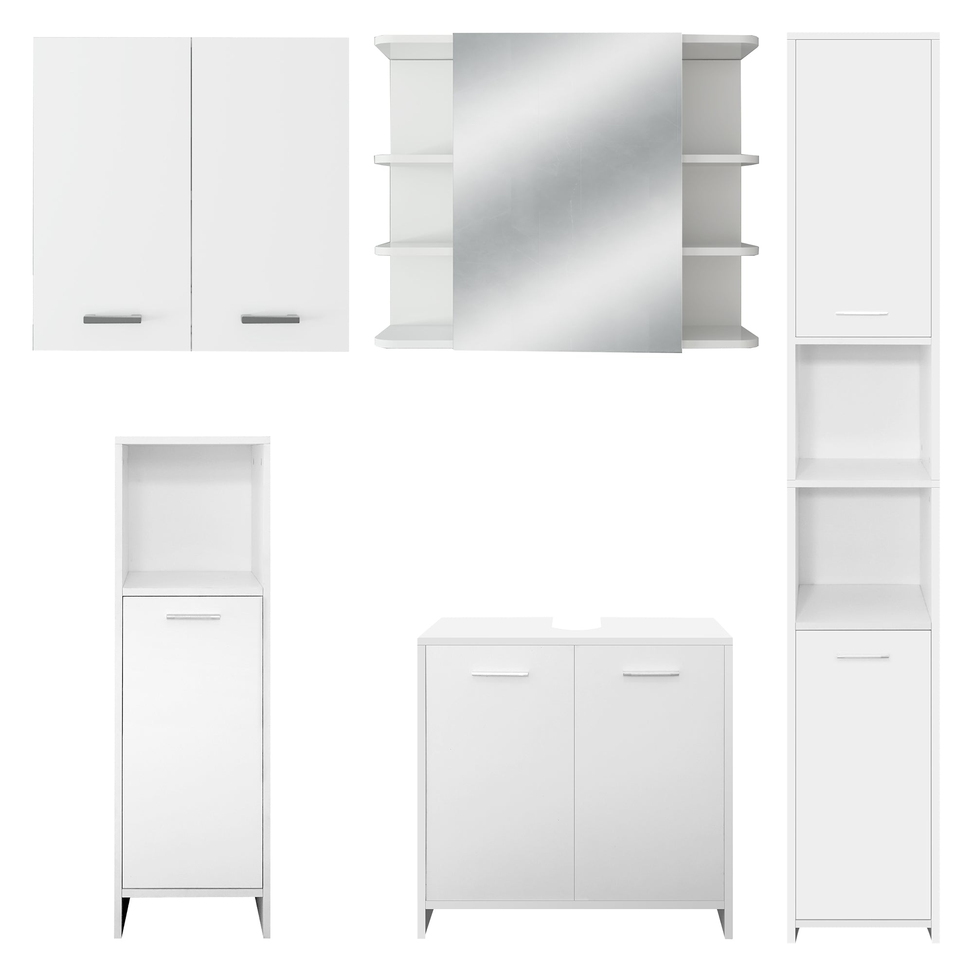 ECD Germany Möbel set 5 pièces blanc armoire miroir salle de bain
