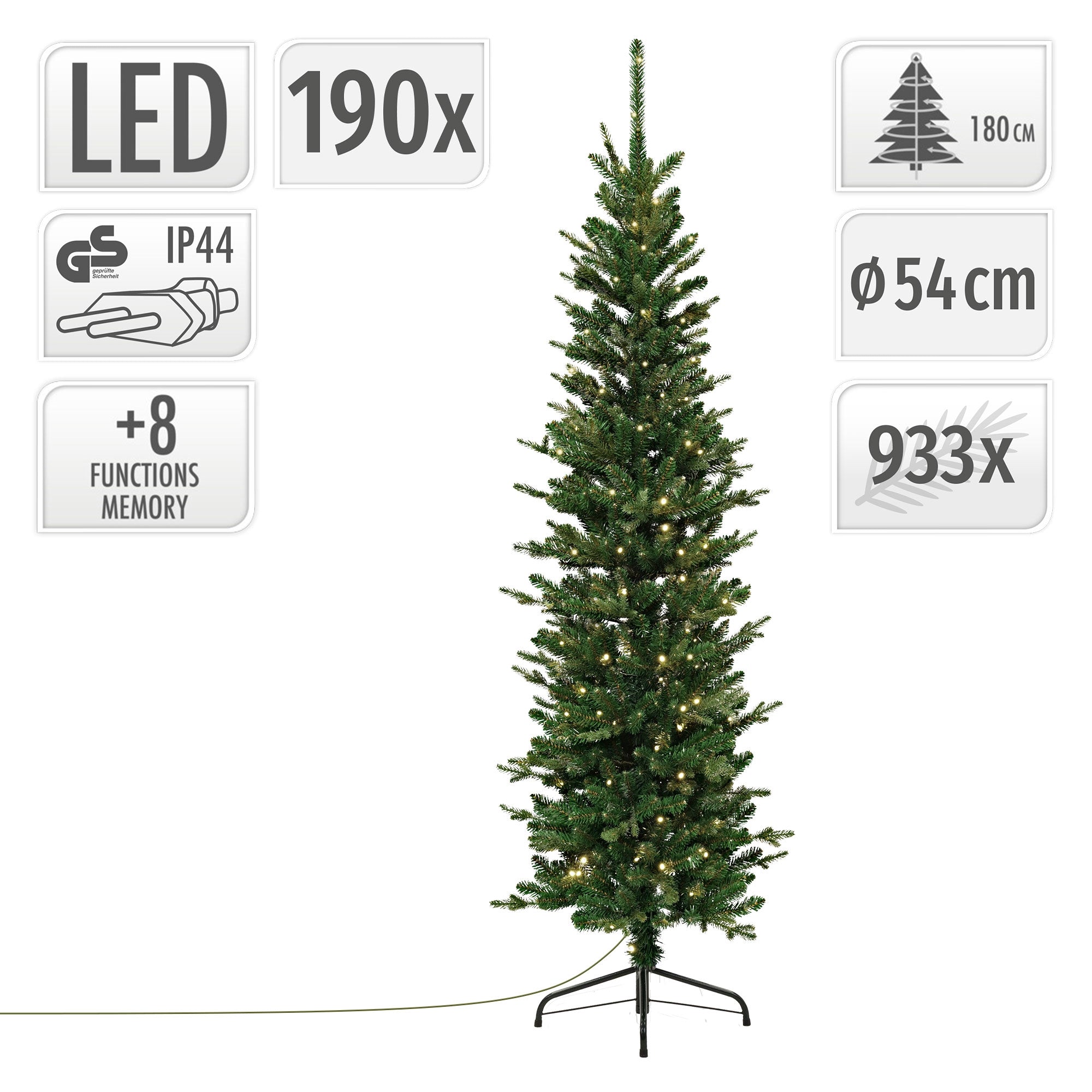 ECD Germany sapin de Noël artificiel vert 180 cm LED 933 pointes