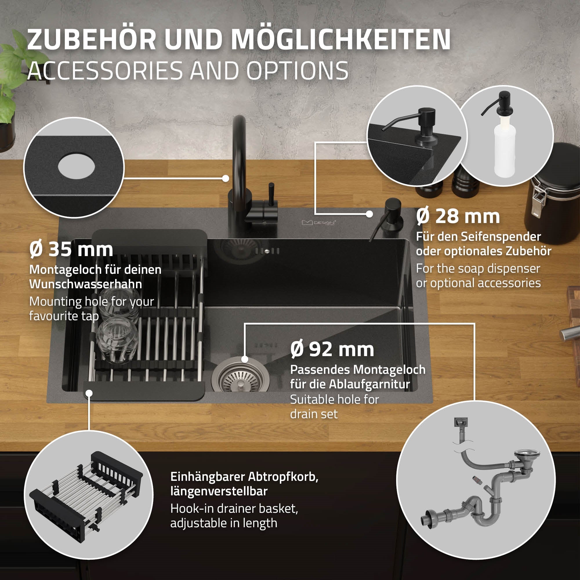 ECD Germany Sanitär Évier inox anthracite 68x45 cm
