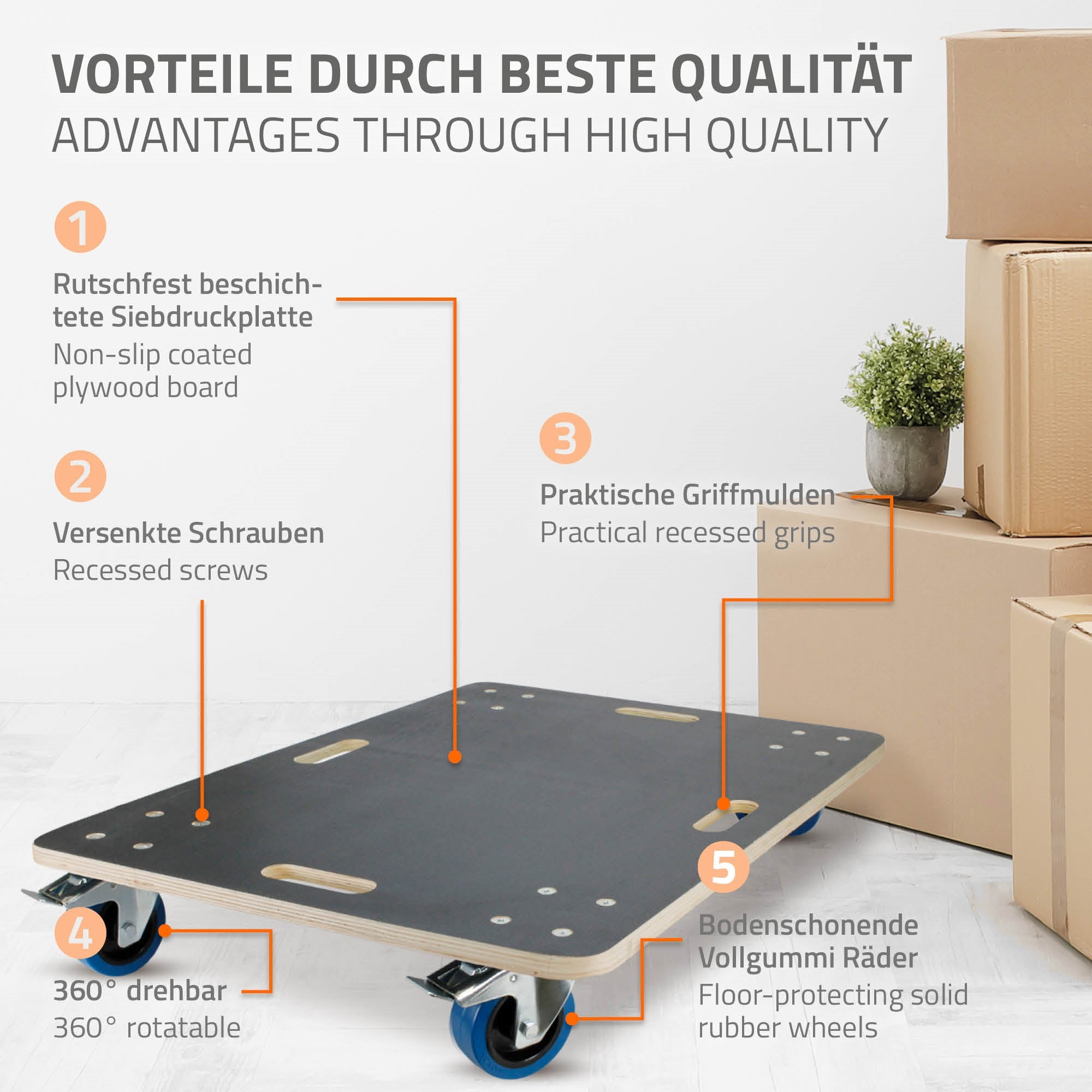 ECD Germany Bauen & Renovieren Plateau Roulant 60x80 cm Lot 2 Frein 800 kg