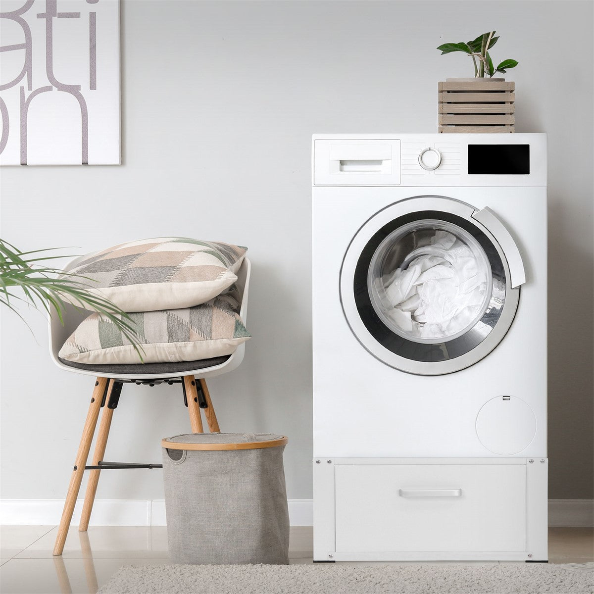 ECD Germany Möbel Socle lave-linge acier avec tiroir noir