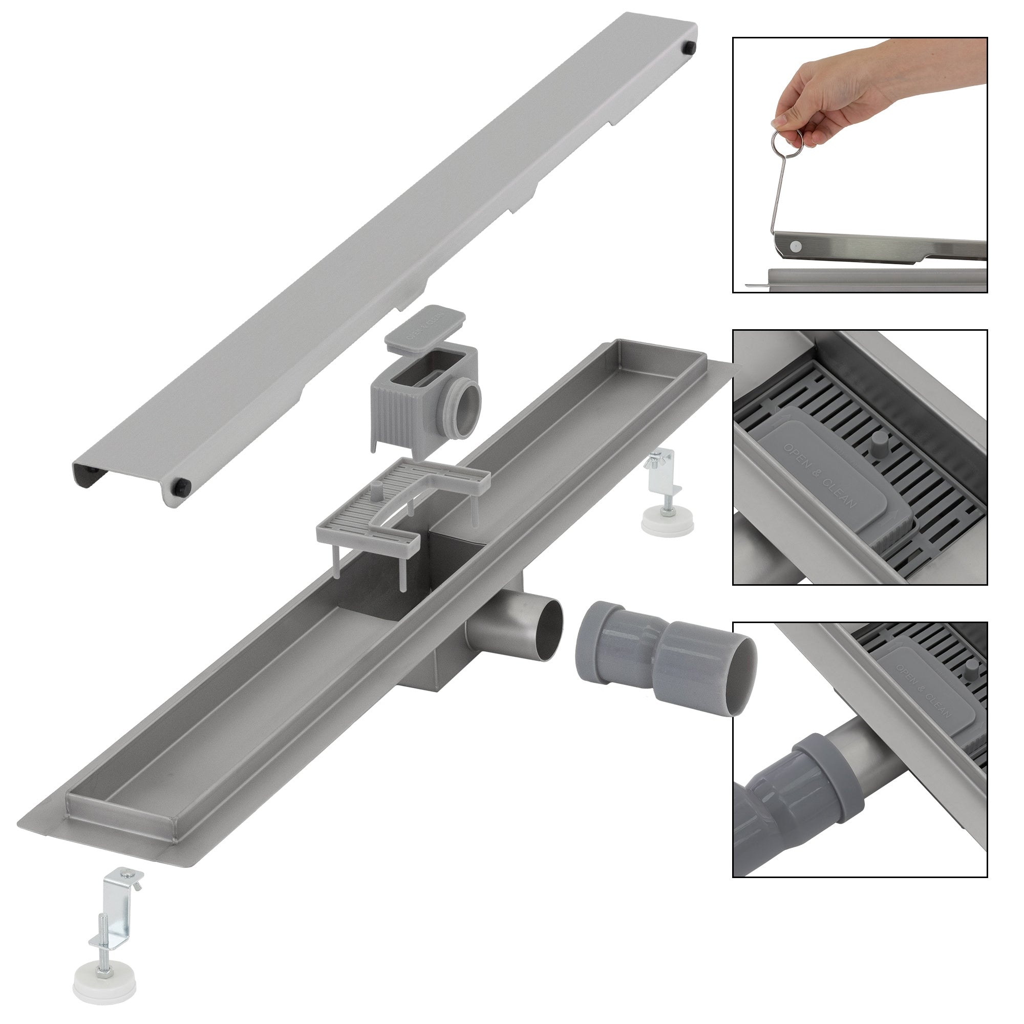 ML-Design caniveau de douche inox argent 80 cm