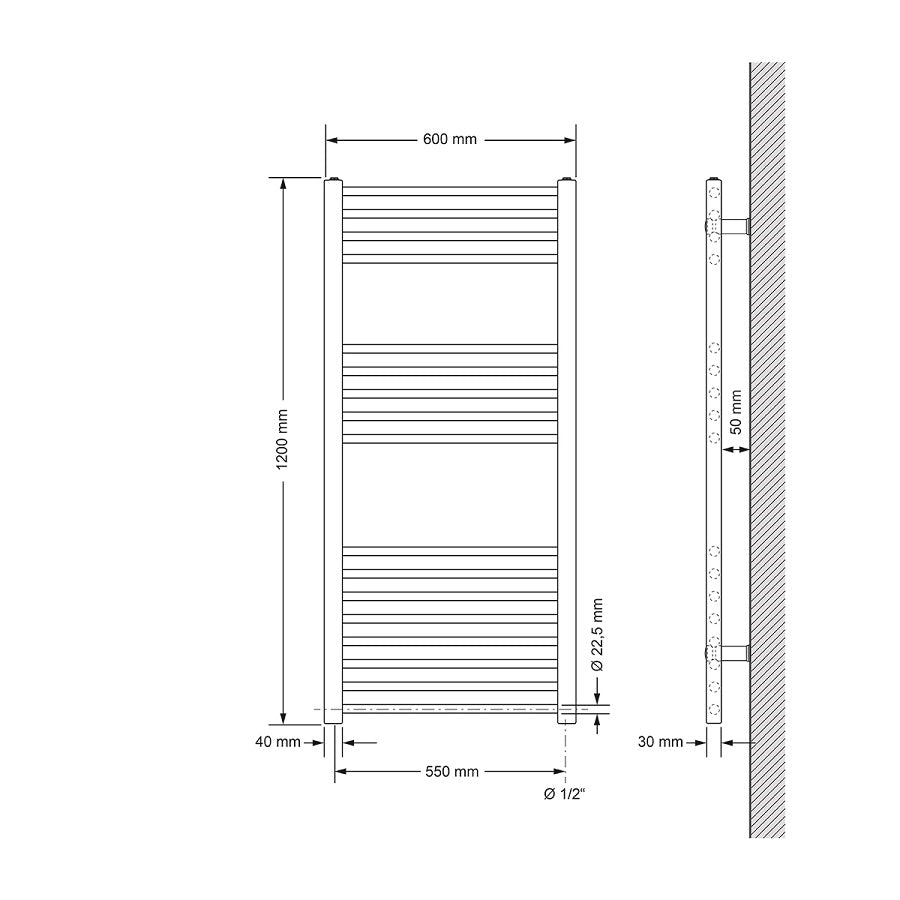 ECD Germany Heizungen sèche-serviettes électrique 1200W chrome 600x1200