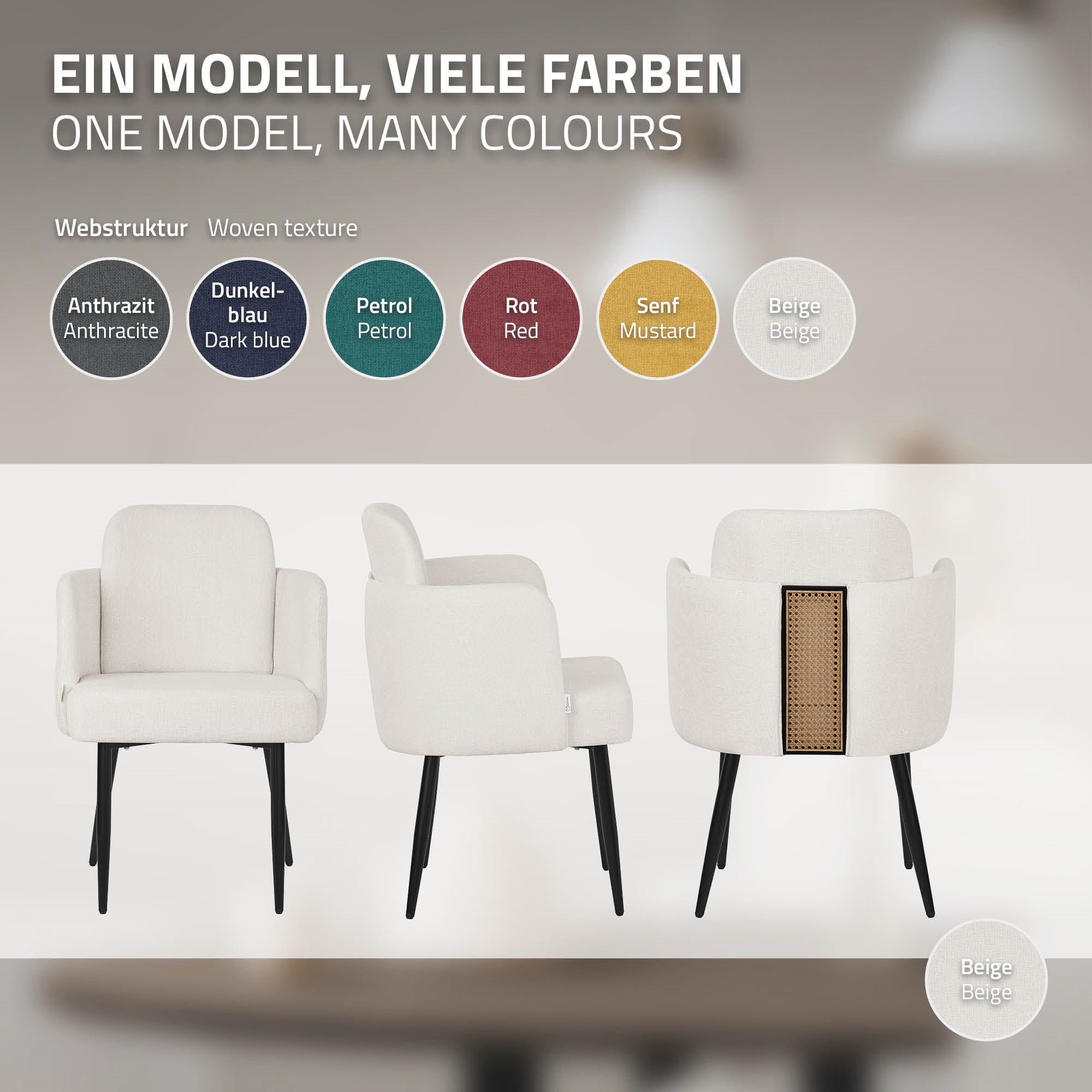 ML-Design Lot 2 chaises salle à manger beige accoudoirs