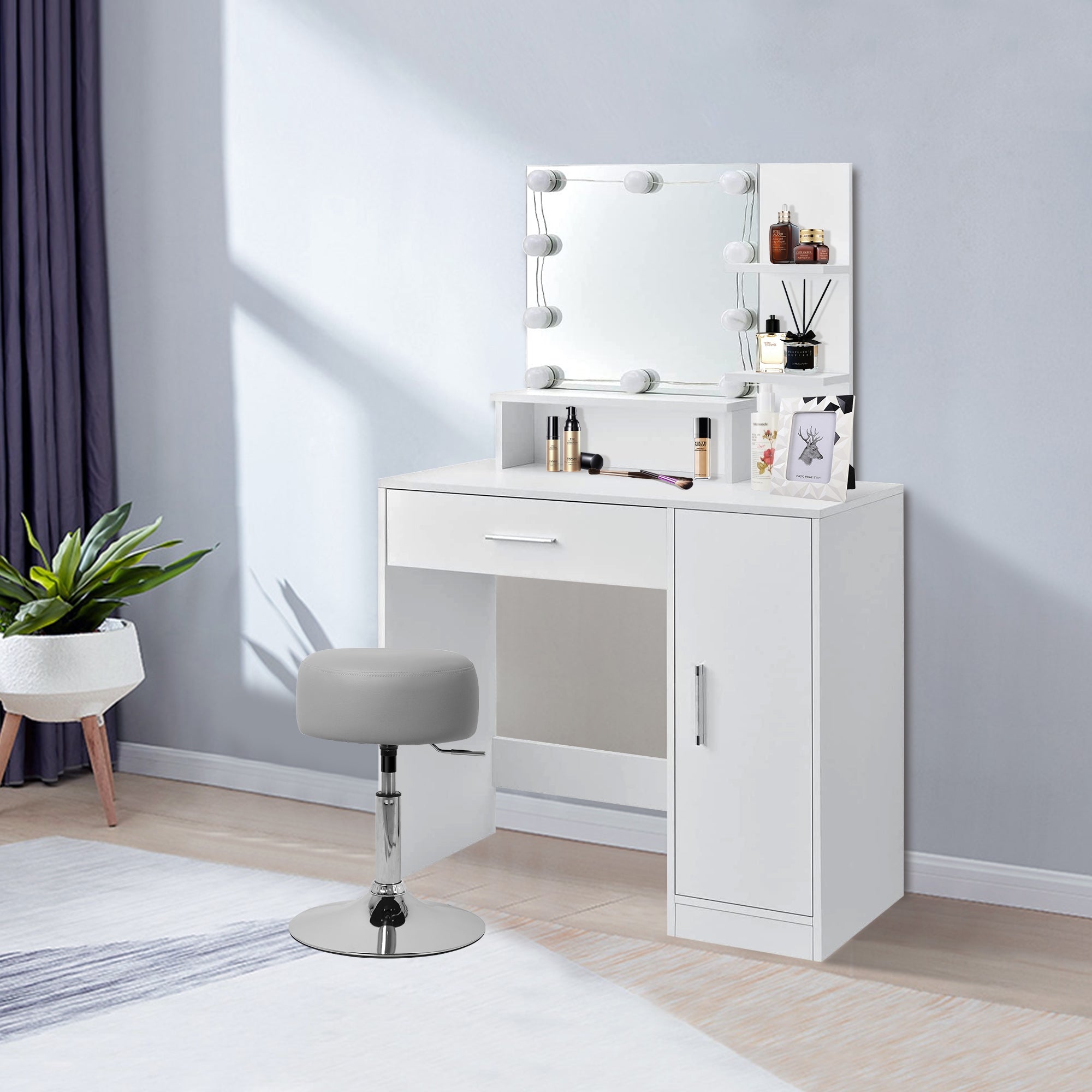 ECD Germany Möbel tabouret de bar chrome gris clair Ø33 cm réglable