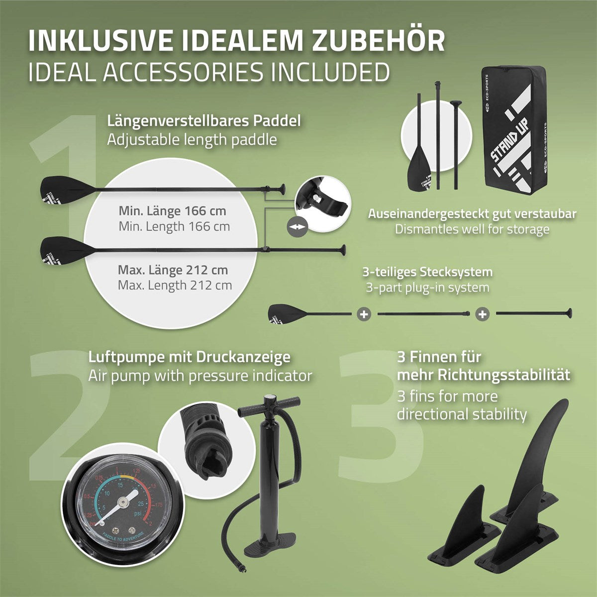 ECD Germany SUP gonflable olive 308 cm PVC avec pompe et sac