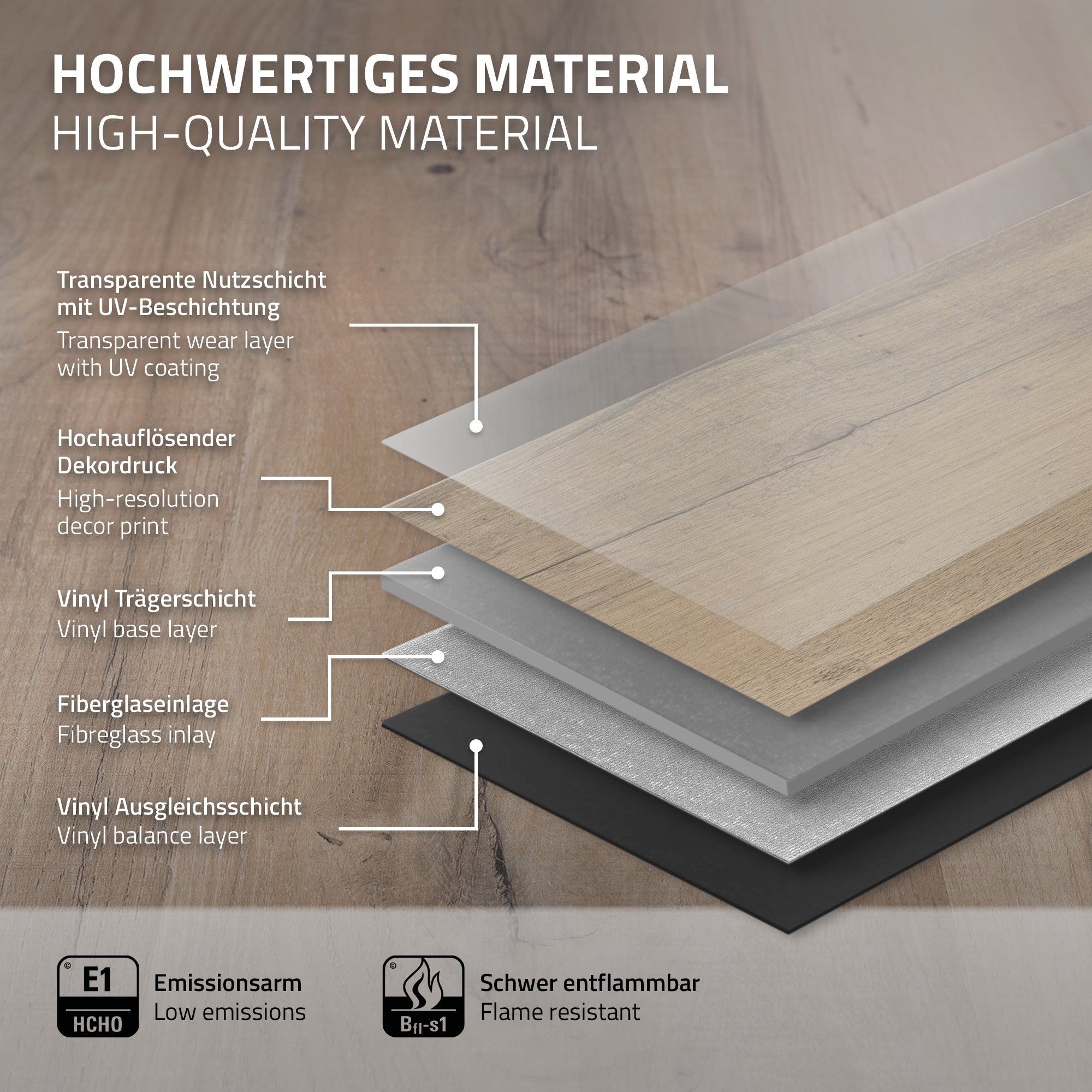 ECD Germany sol vinyle clipsable chêne rustique clair 1,54 m²