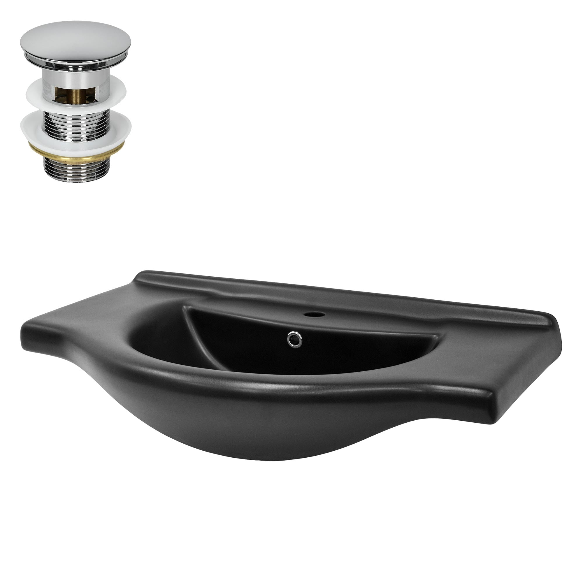 ECD Germany Sanitär Lavabo céramique noir 87 cm bonde