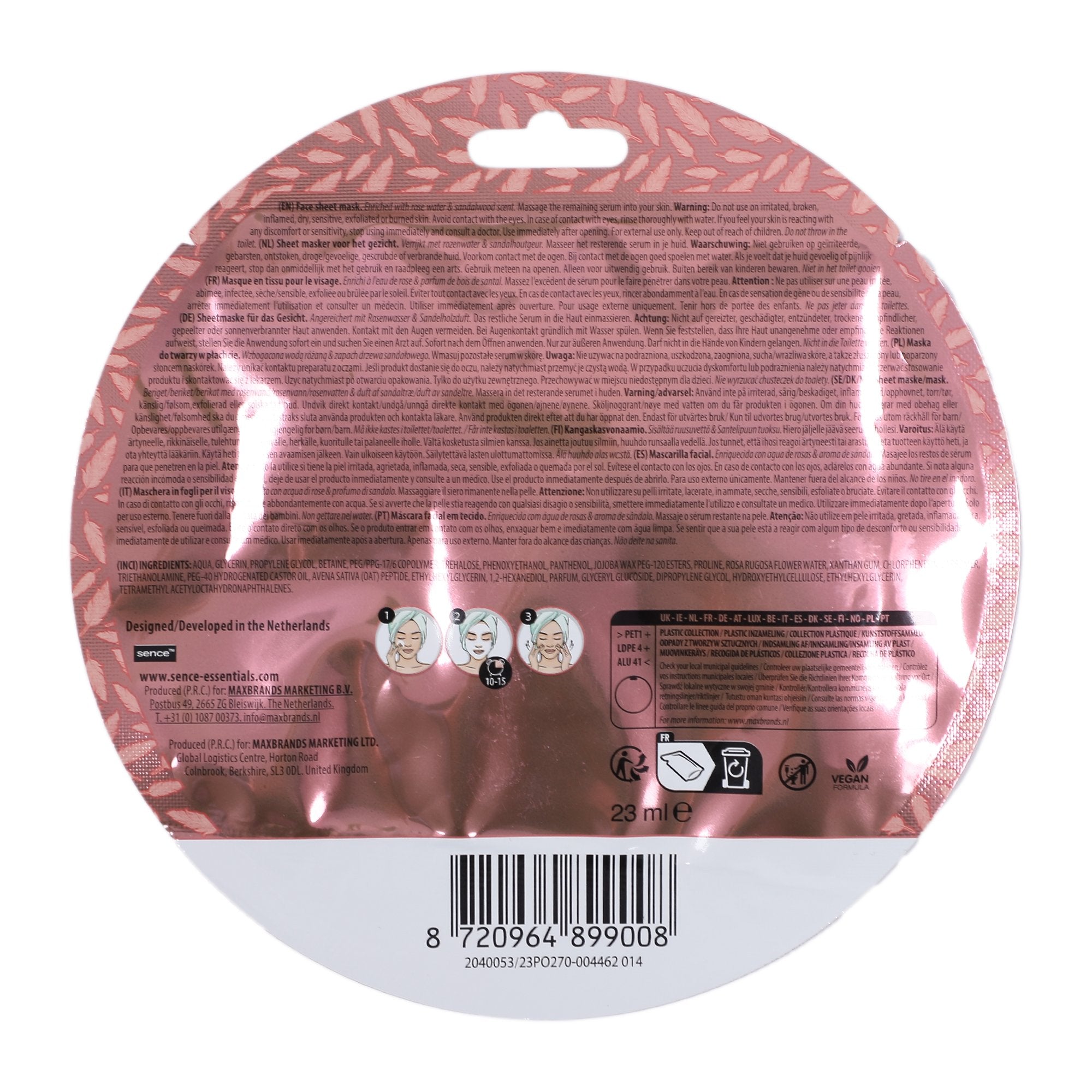 Sence masque visage tissu eau de rose hydratant x1
