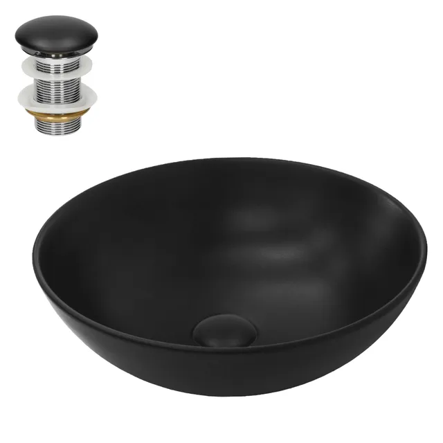 ML-Design vasque à poser céramique noire Ø40x14,5 cm avec bonde