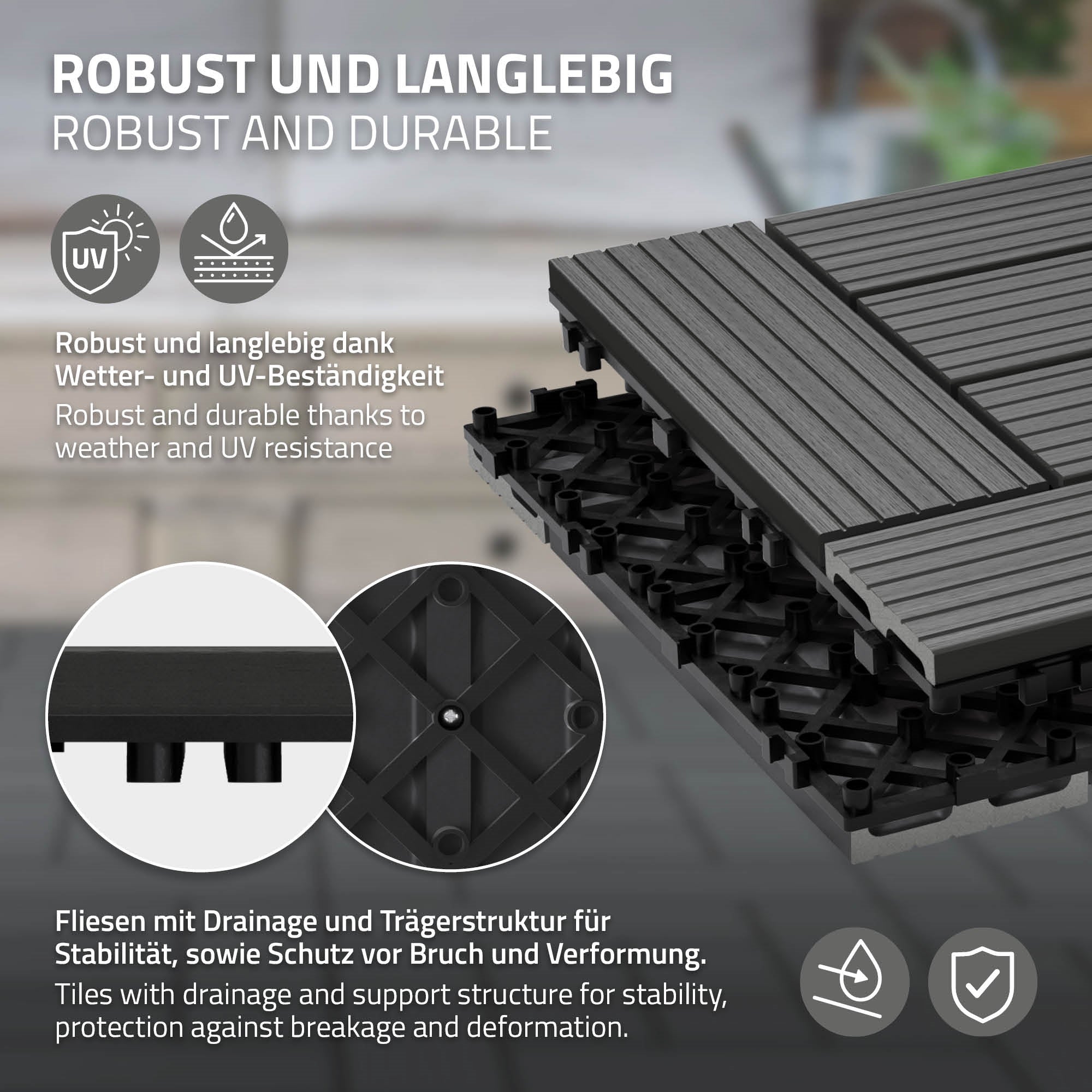 ECD Germany Garten Dalle terrasse WPC 30x30 cm Marron clair 11 pcs