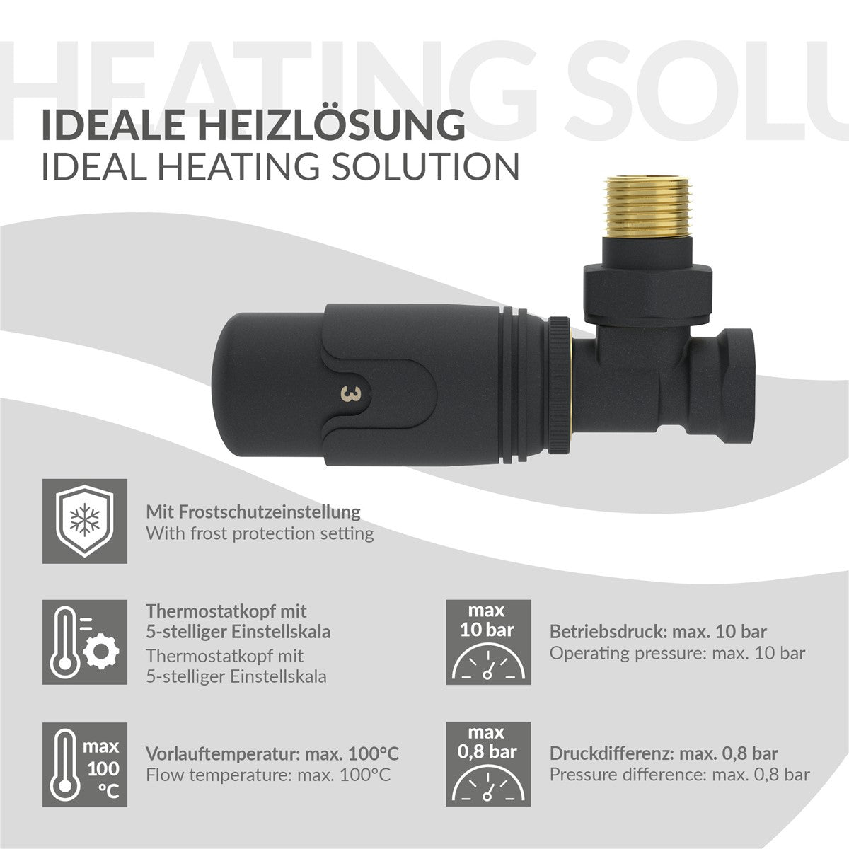 LuxeBath vanne thermostatique radiateur 1/2 laiton anthracite