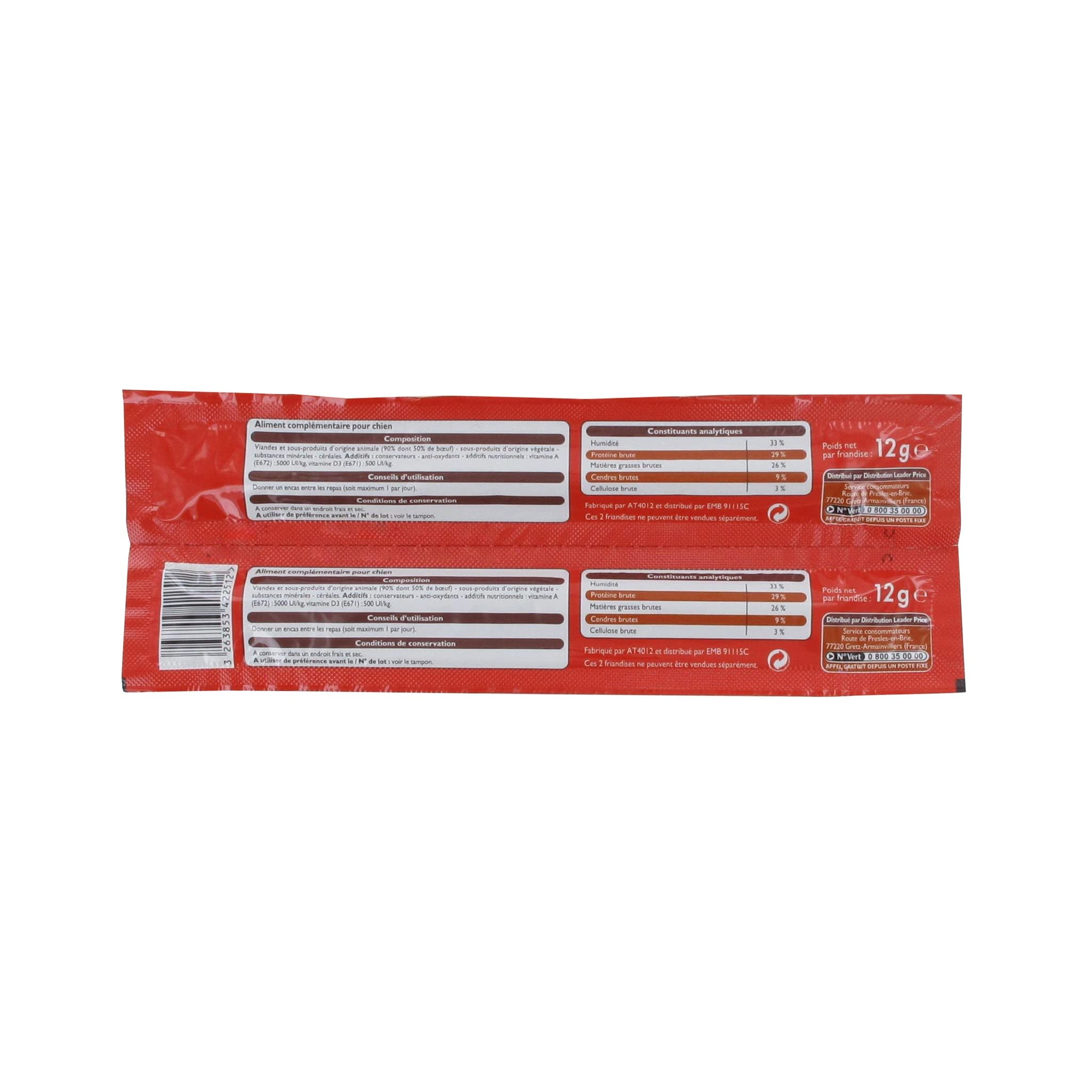 Leader Price Friandises au bœuf pour chien x2 récompense