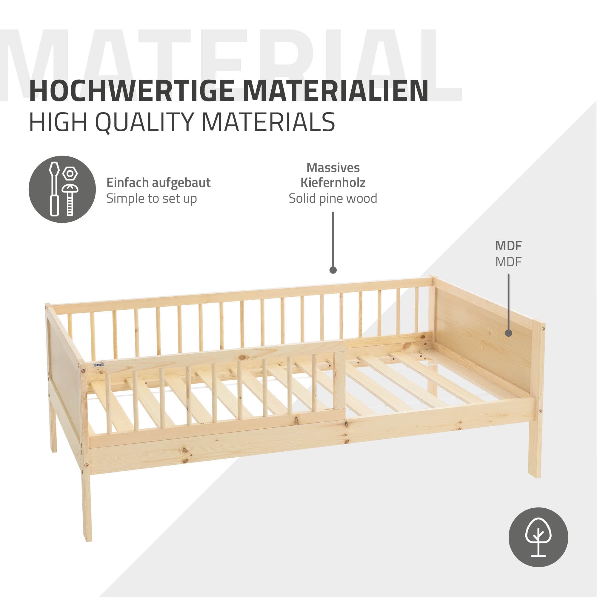 ECD Germany Kinder lit enfant 80x160 naturel avec matelas
