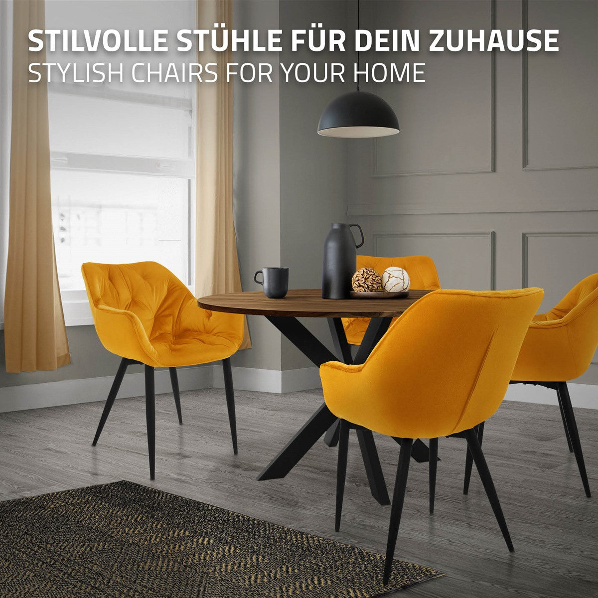 ECD Germany ML-Design chaise salle à manger velours moutarde lot 2