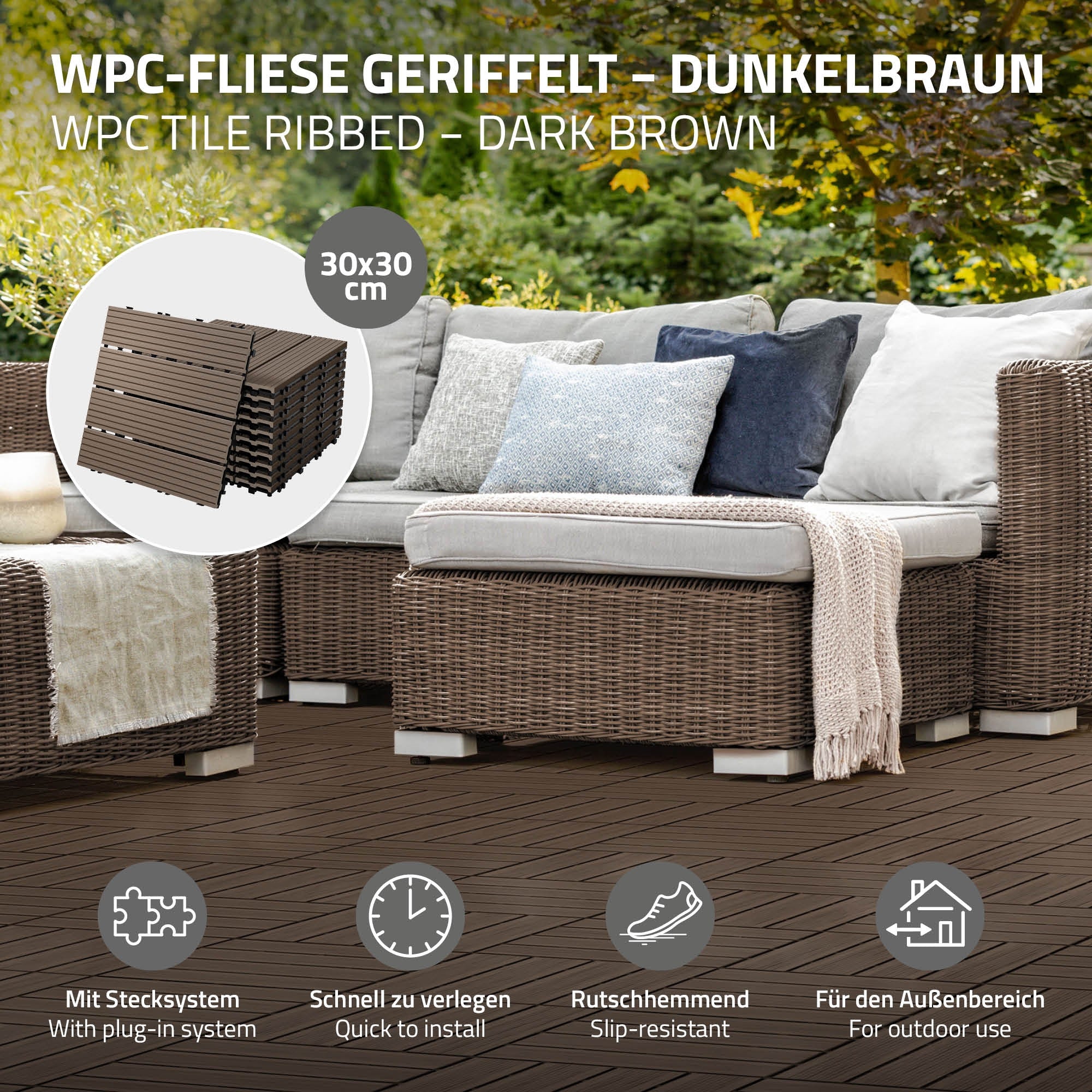 ECD Germany Garten dalle terrasse WPC 30x30 marron 11 pièces
