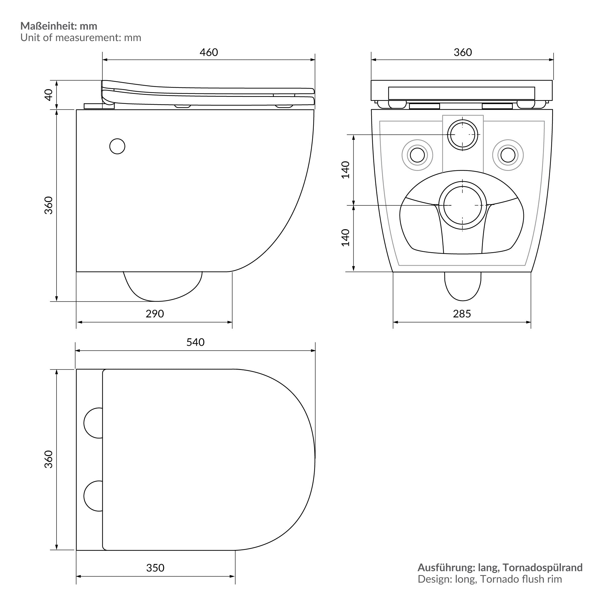 ECD Germany Sanitär WC suspendu 54cm blanc sans bride