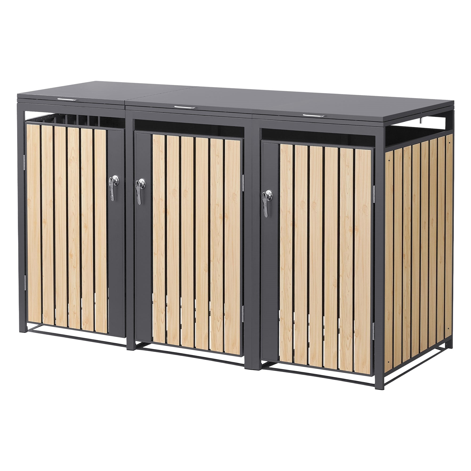 ECD Germany Garten Cache-Poubelles Triple 240L Aspect Mélèze