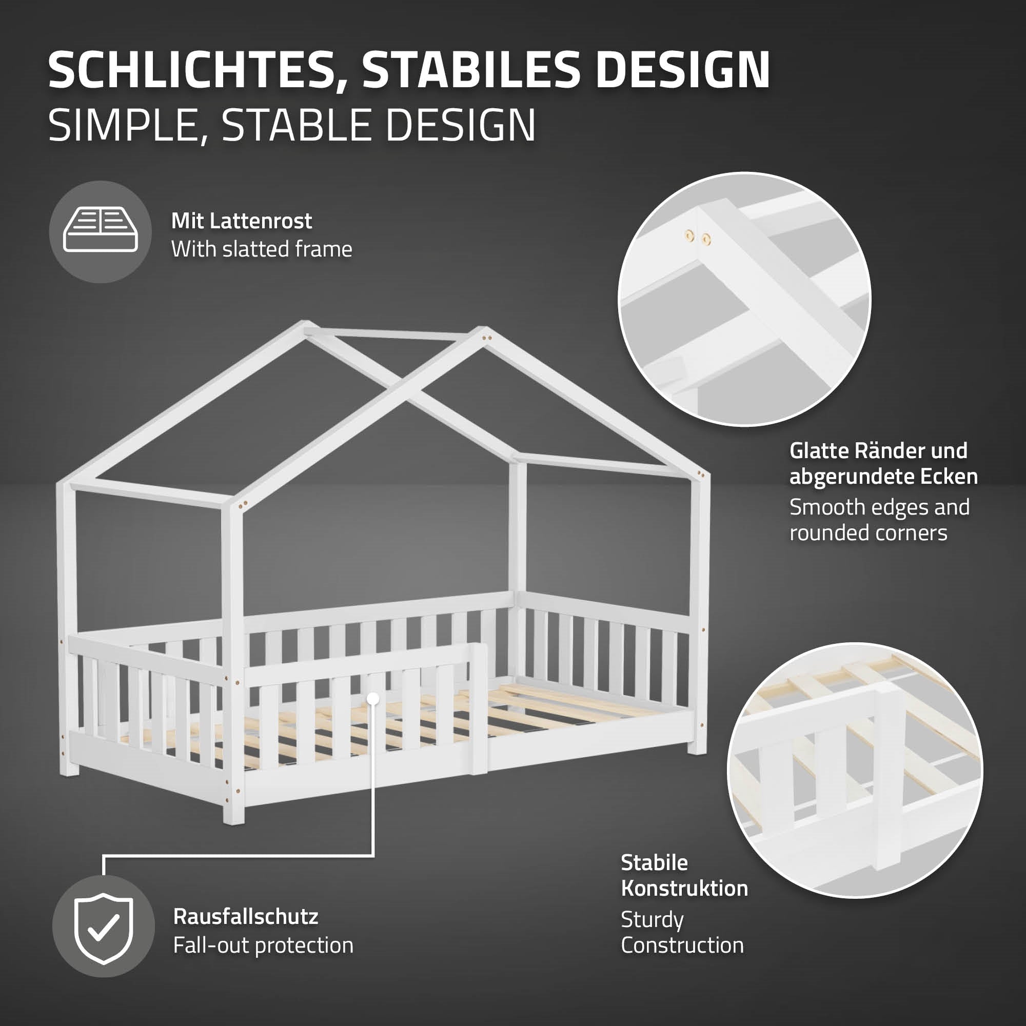 ECD Germany Kinder lit cabane 80x160 cm blanc avec sommier
