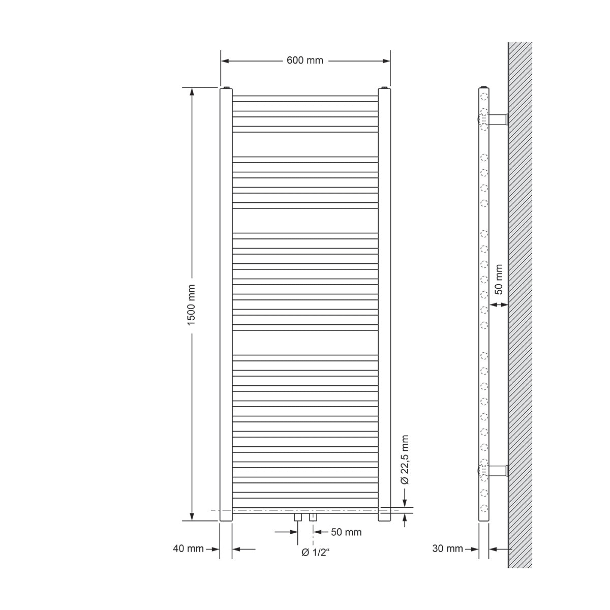 ECD Germany Sahara 600x1500 radiateur sèche-serviettes anthracite droit