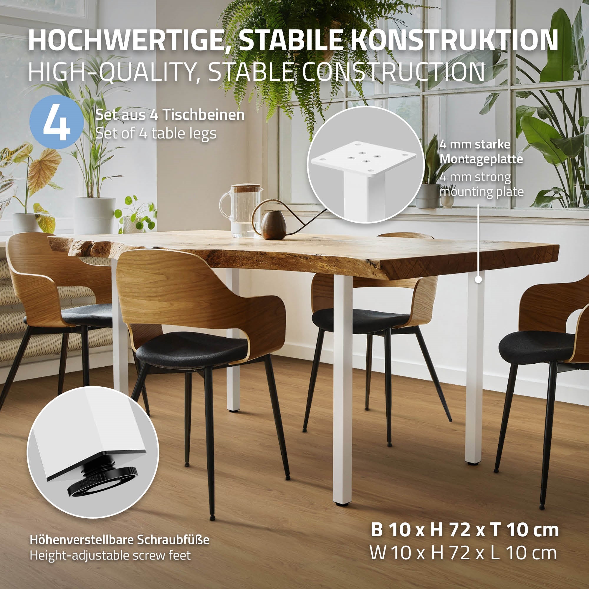 ECD Germany Möbel pieds table 72cm blanc brillant lot 4