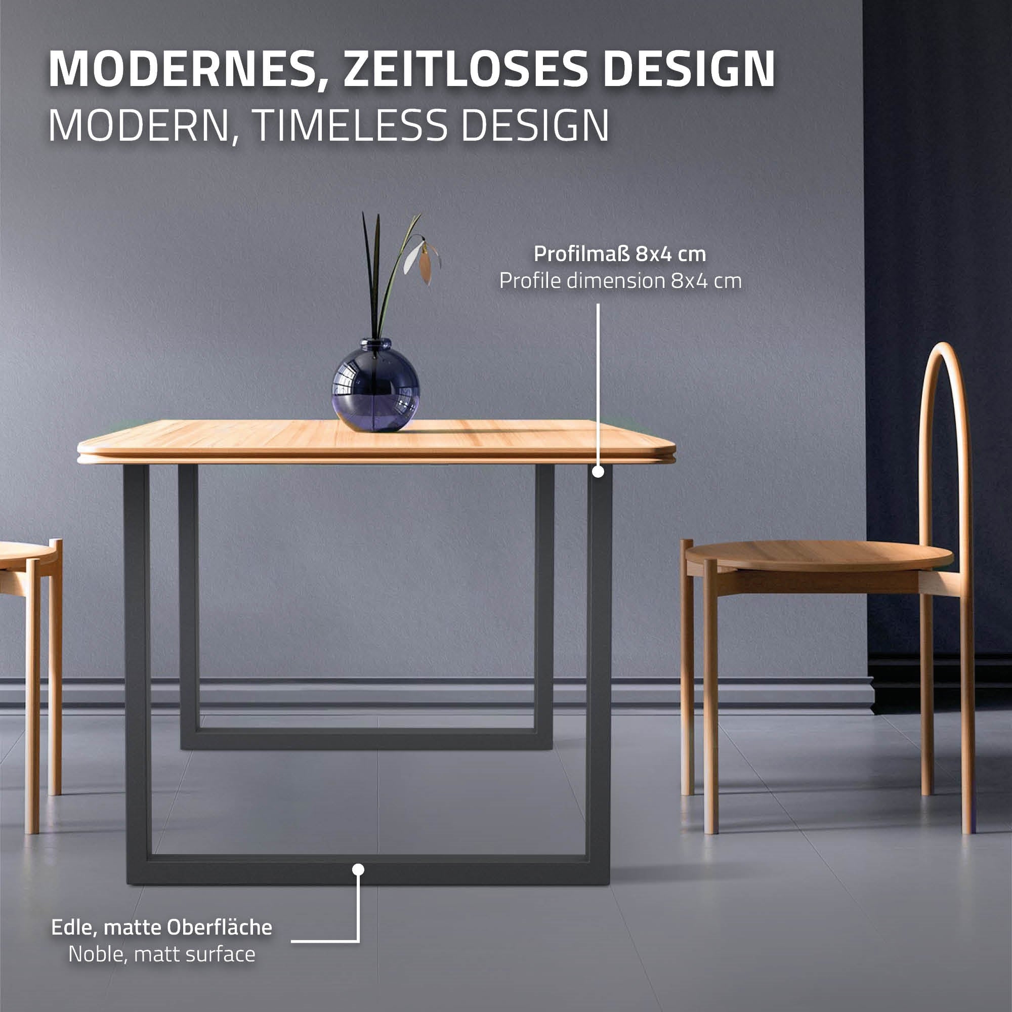 ECD Germany pieds table acier anthracite 80x72 cm lot de 2 B-ware