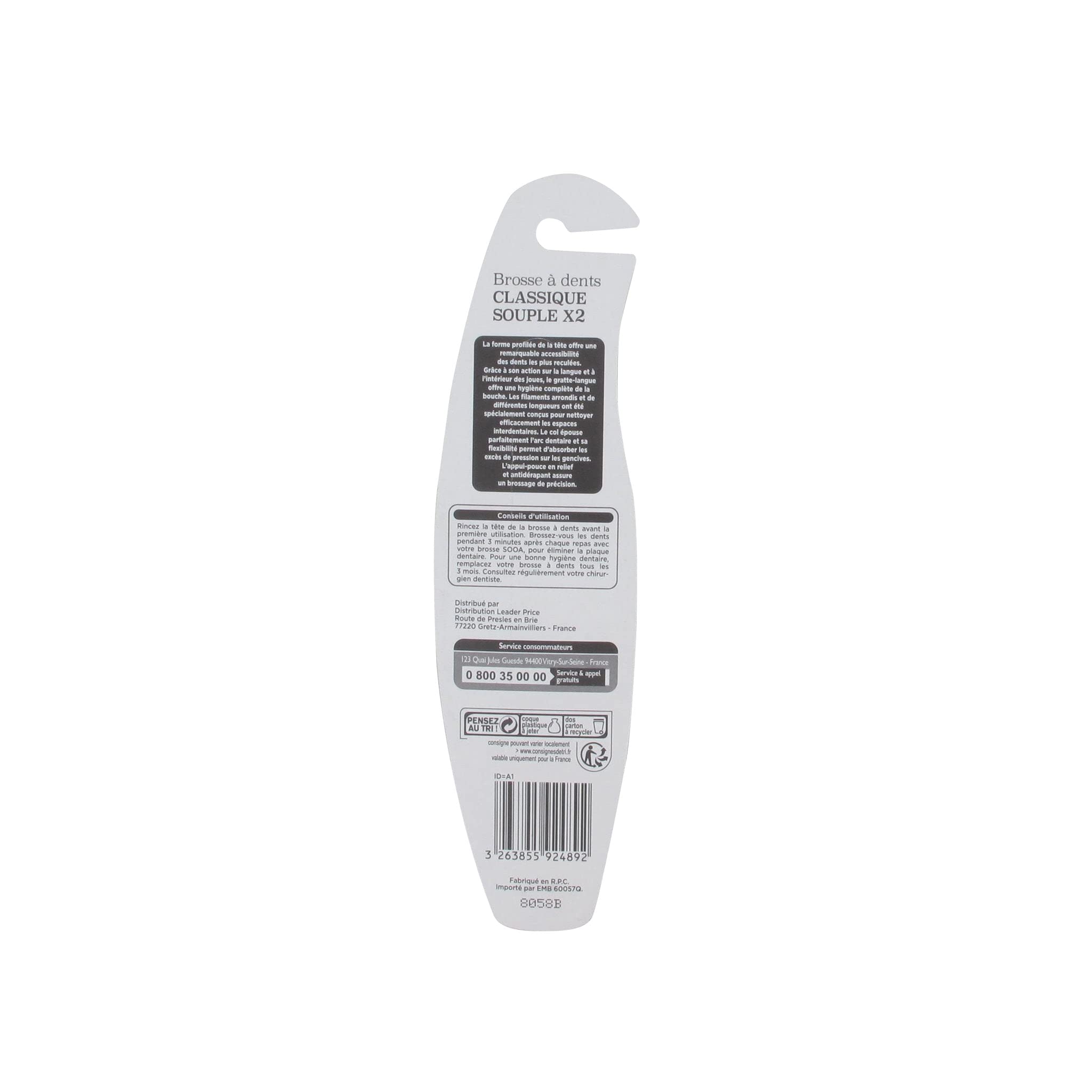 Leader Price SOOA brosses à dents classique souple x2
