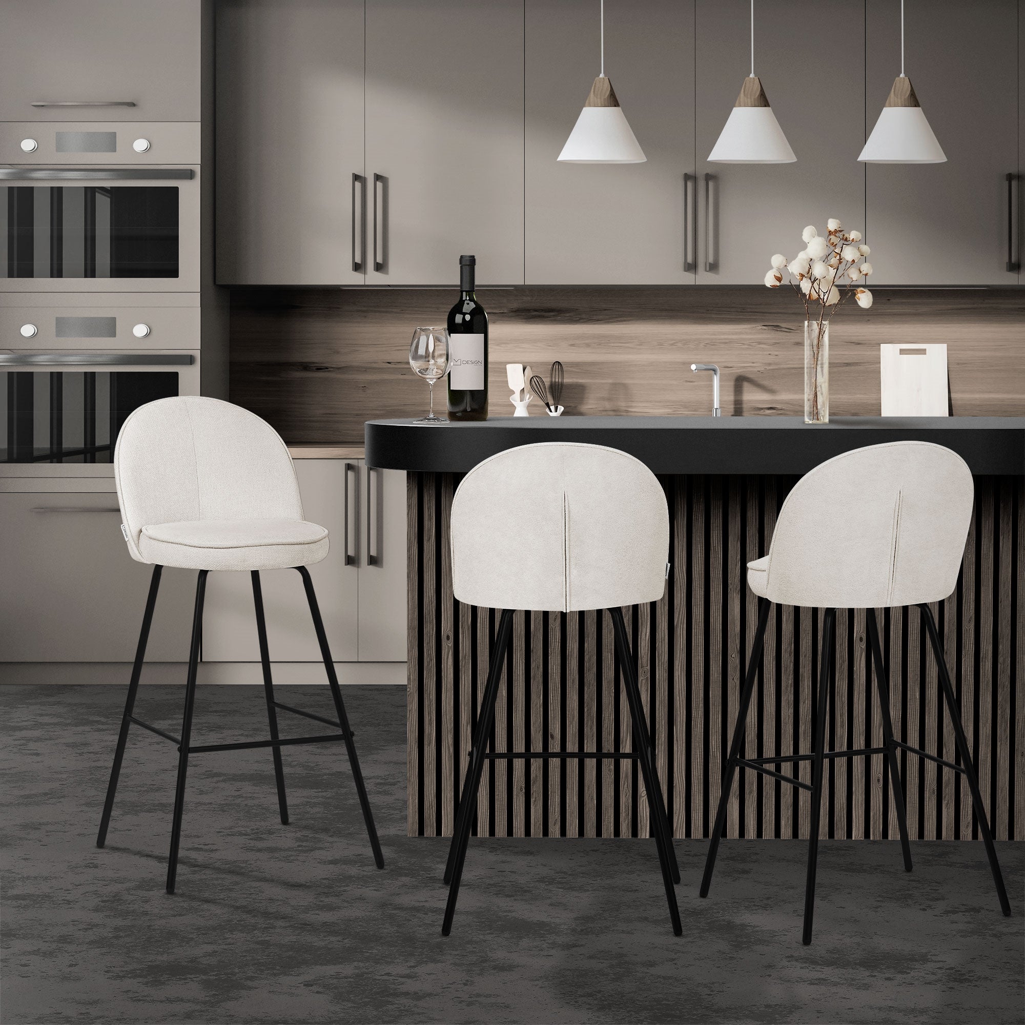 ECD Möbel ML-Design tabouret bar beige lot de 2 dossier