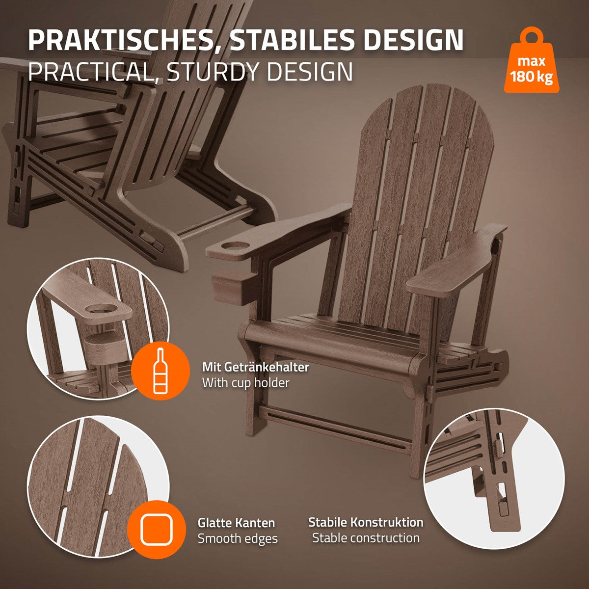 ECD Germany Garten Fauteuil Adirondack marron HDPE 180 kg