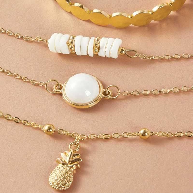 Shop-Story Ananas Bracelet Ensemble 4 Bracelets Perles Or Tropical