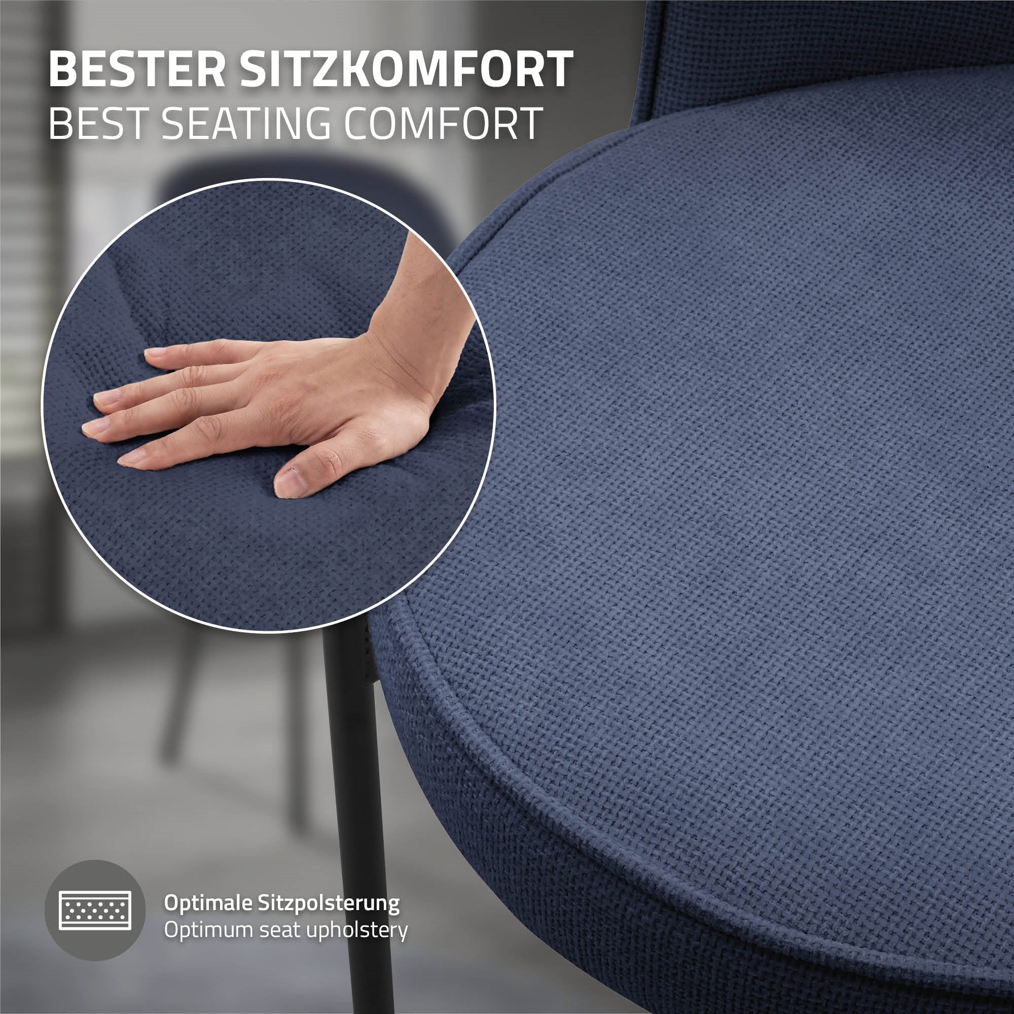 ECD Germany Möbel chaise salle à manger bleu foncé tissu lot de 2