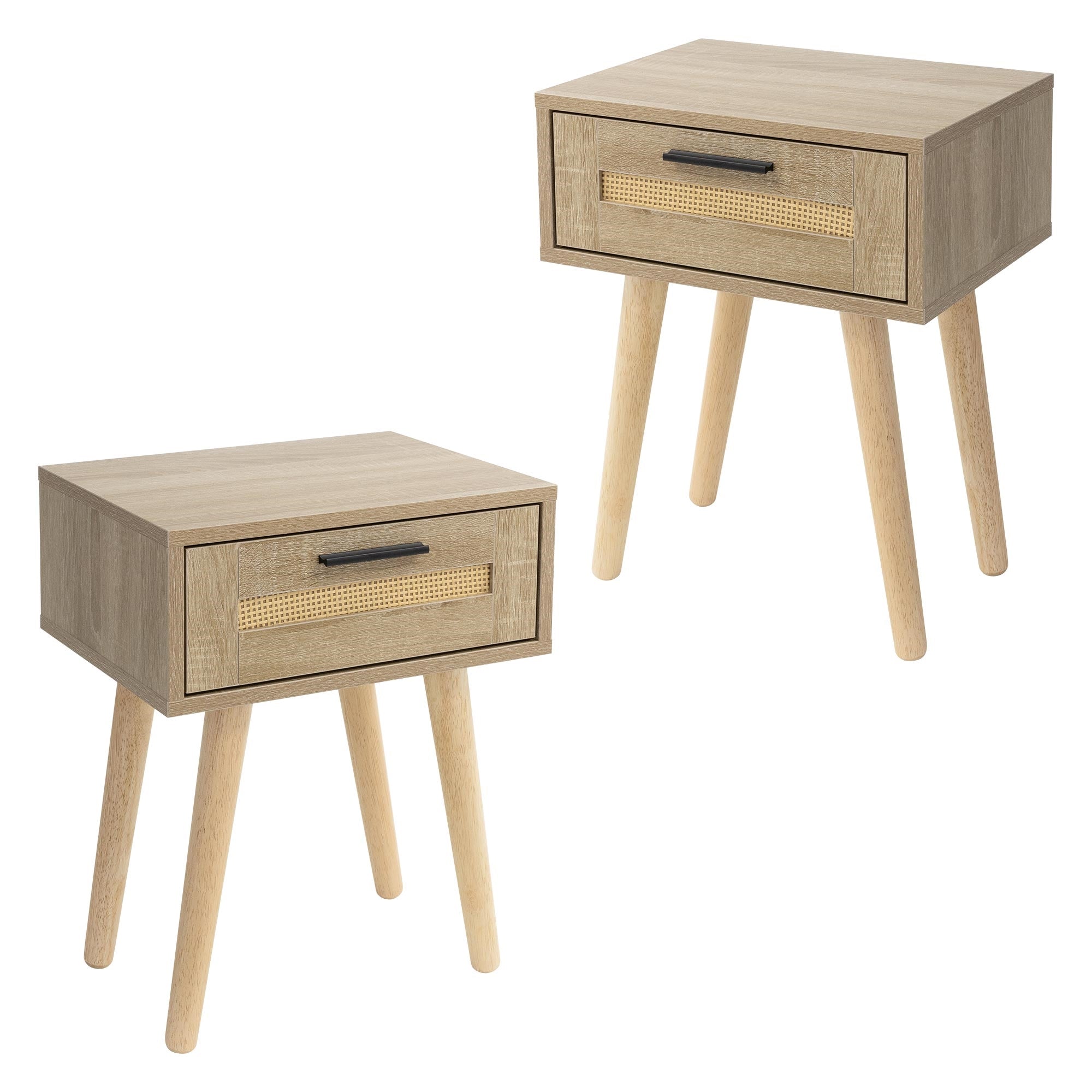 ECD Germany Möbel Table de Chevet Rotin Chêne 1 Tiroir 40 cm