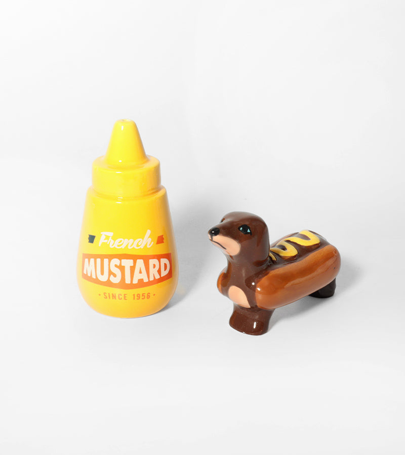 Teckel hot-dog salière et poivrière set brunch