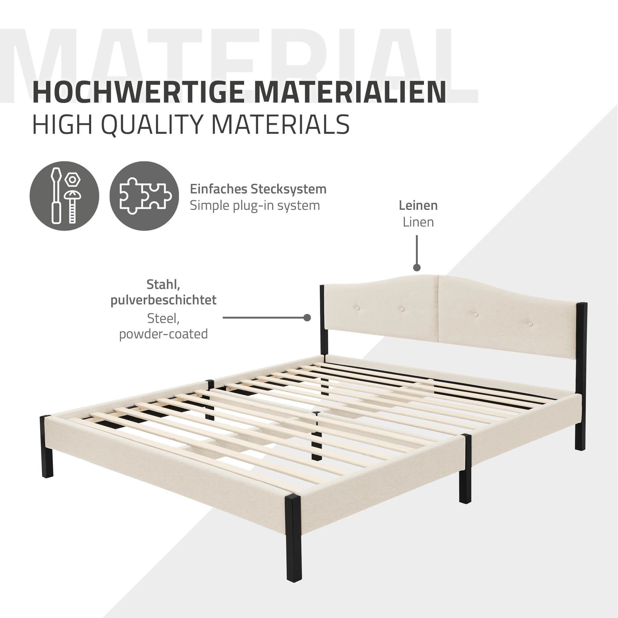ML-Design 160x200 cm lit capitonné beige avec sommier