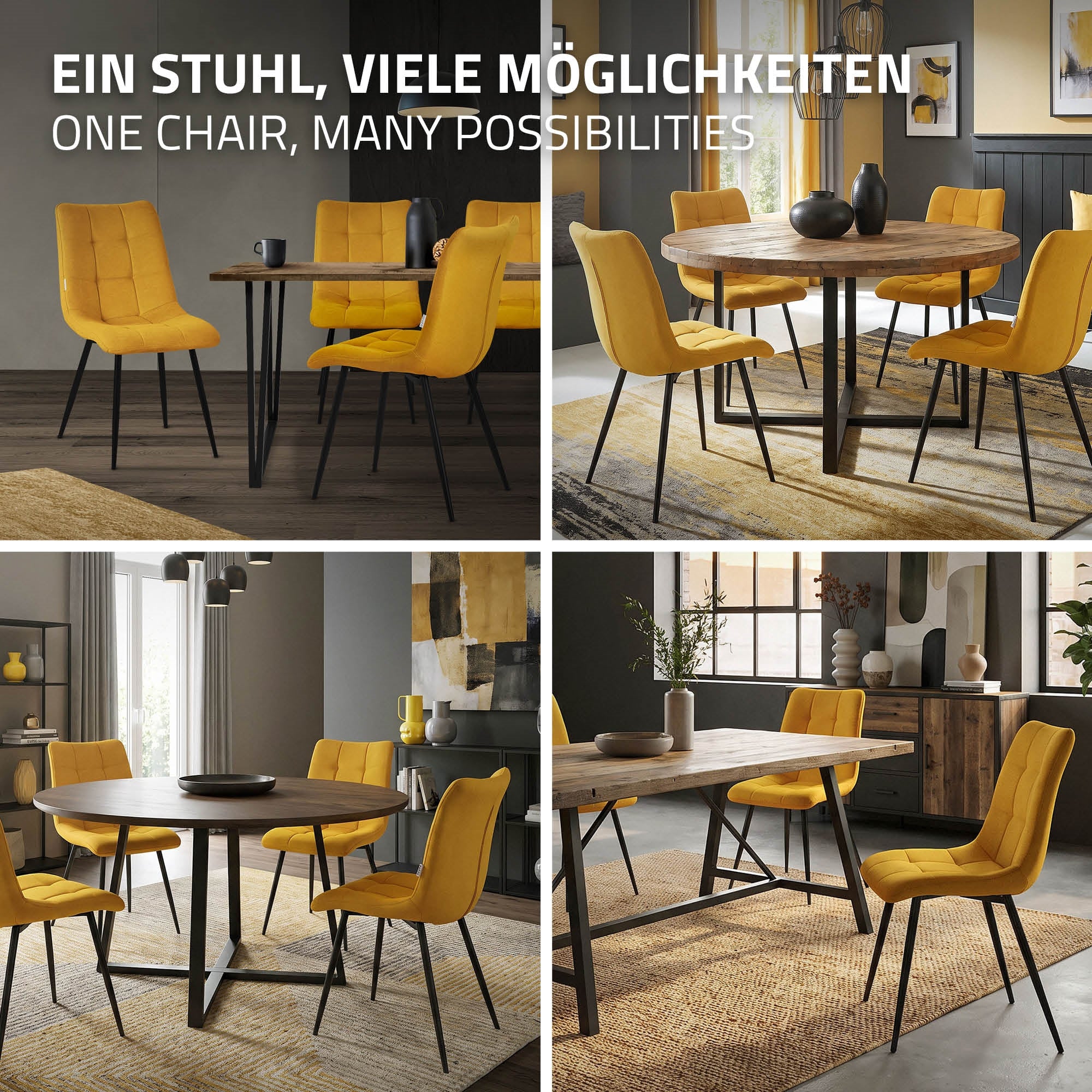 ECD Germany chaises salle à manger moutarde x2 polyester