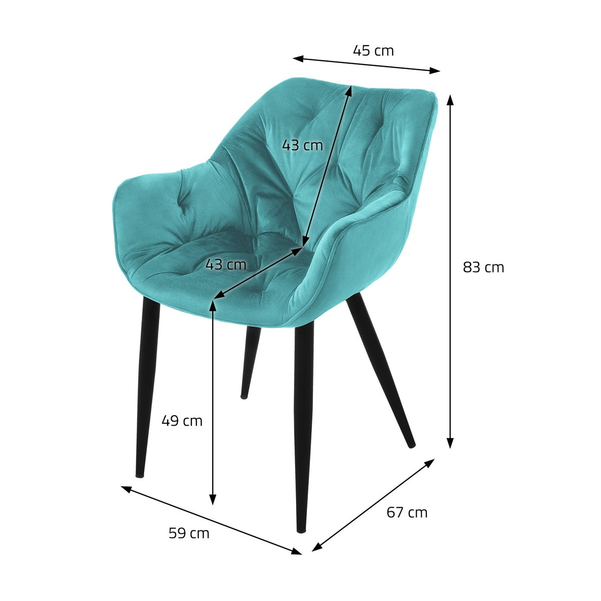 ECD Germany Möbel Chaise salle à manger velours pétrole lot de 6