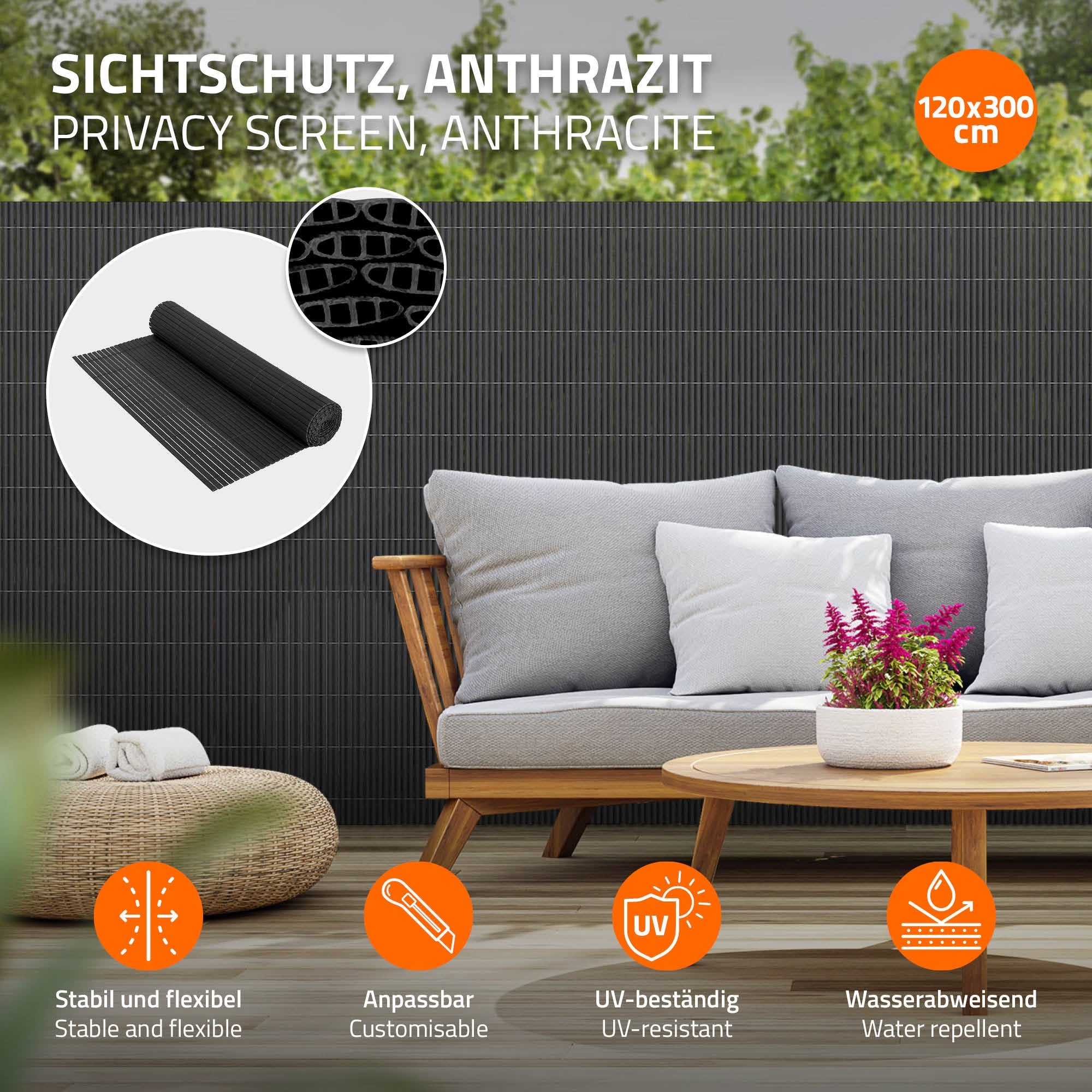 ECD Germany Garten brise-vue 300x120 cm anthracite PVC