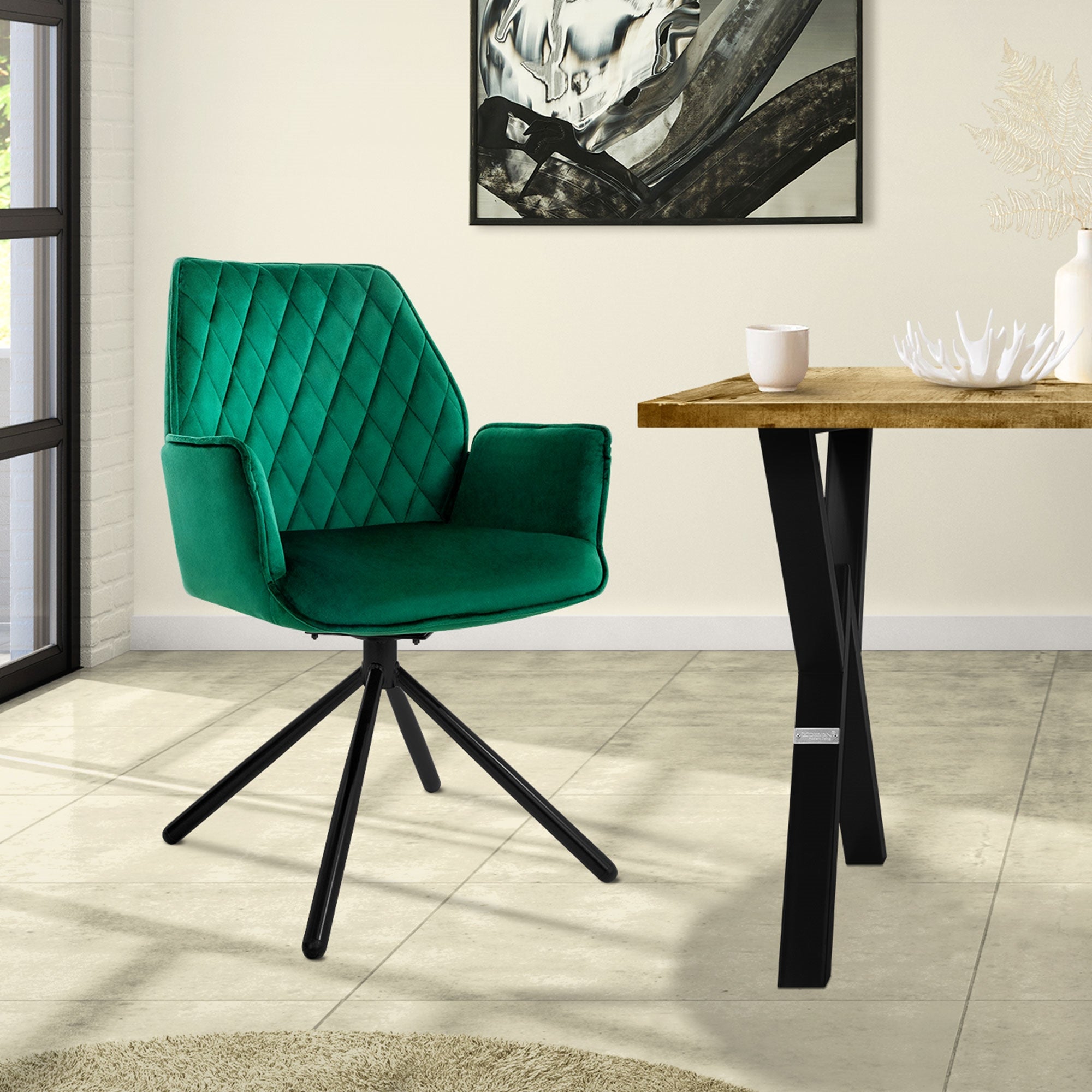ECD Möbel ML-Design chaise pivotante vert foncé velours