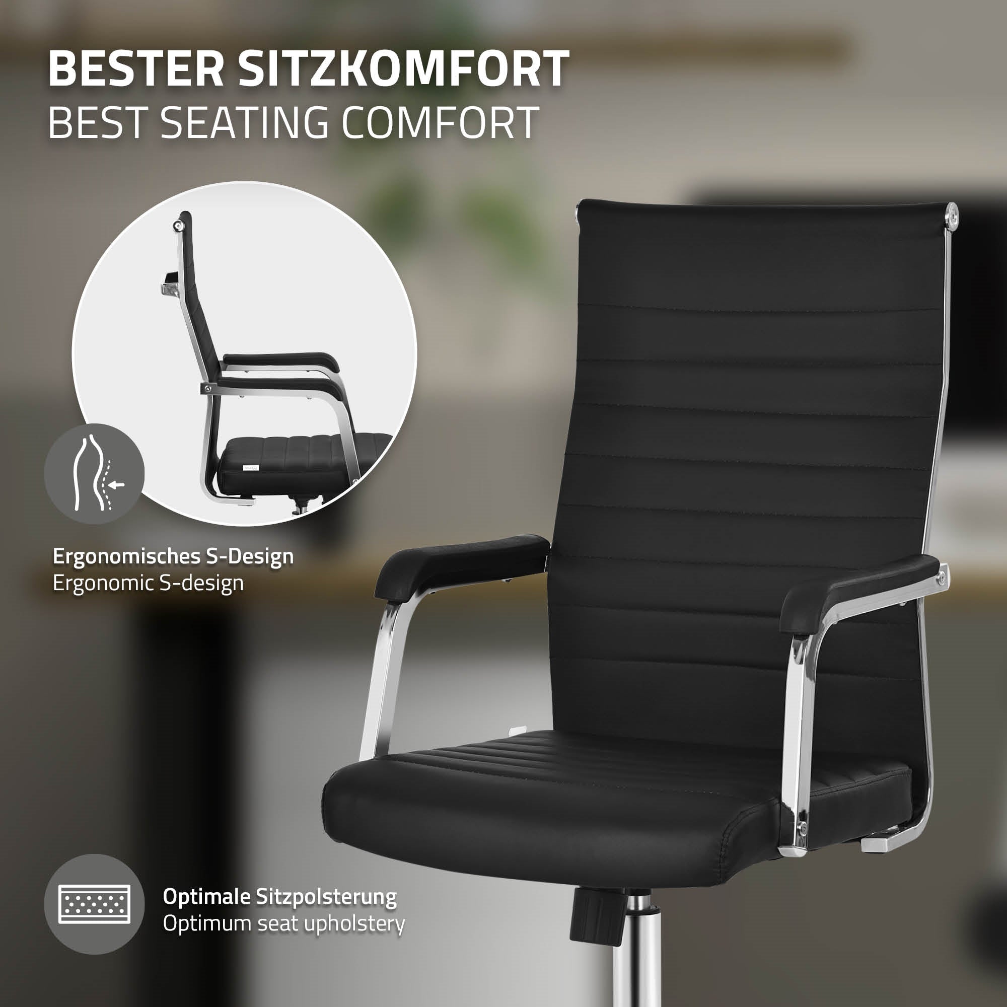 ECD Germany ML-Design chaise bureau noire accoudoirs B-Ware