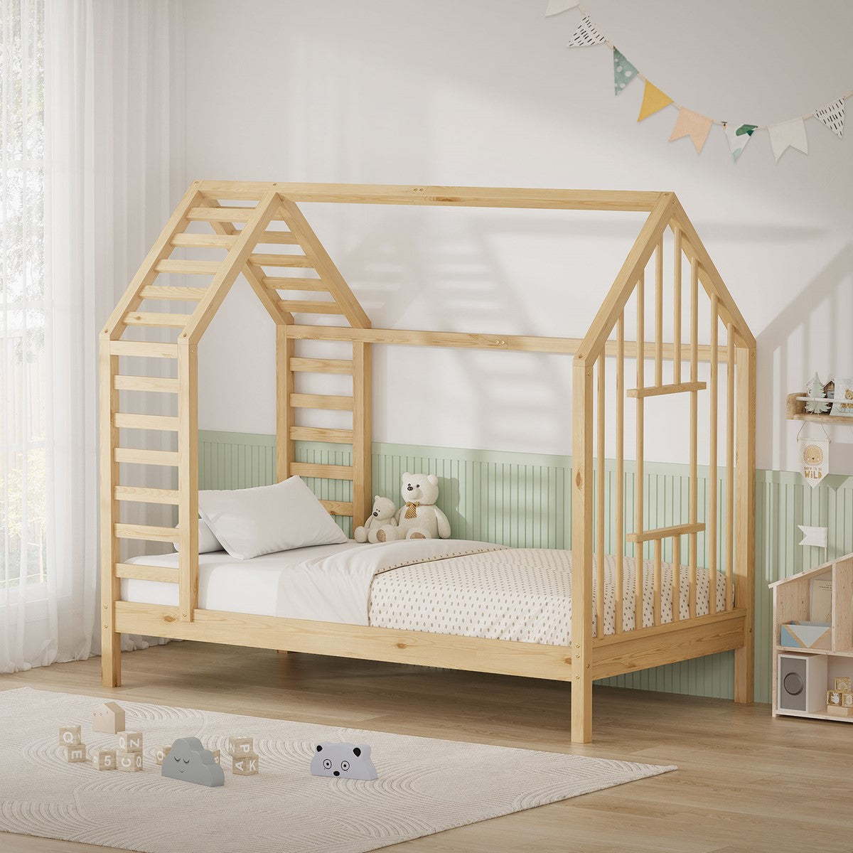 ECD Germany Kinder lit cabane nature 80x160 cm pin