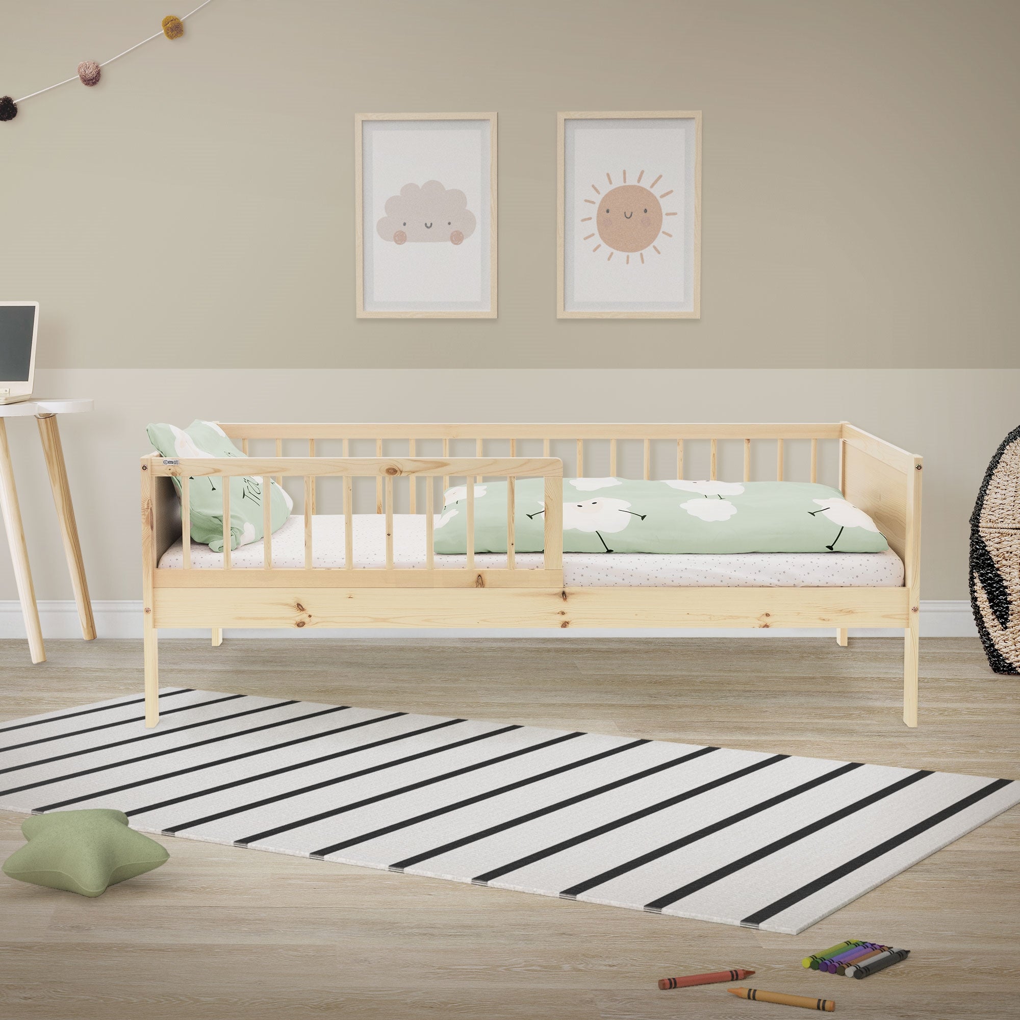 ECD Germany Kinder lit enfant pin naturel 80x160 cm barrière