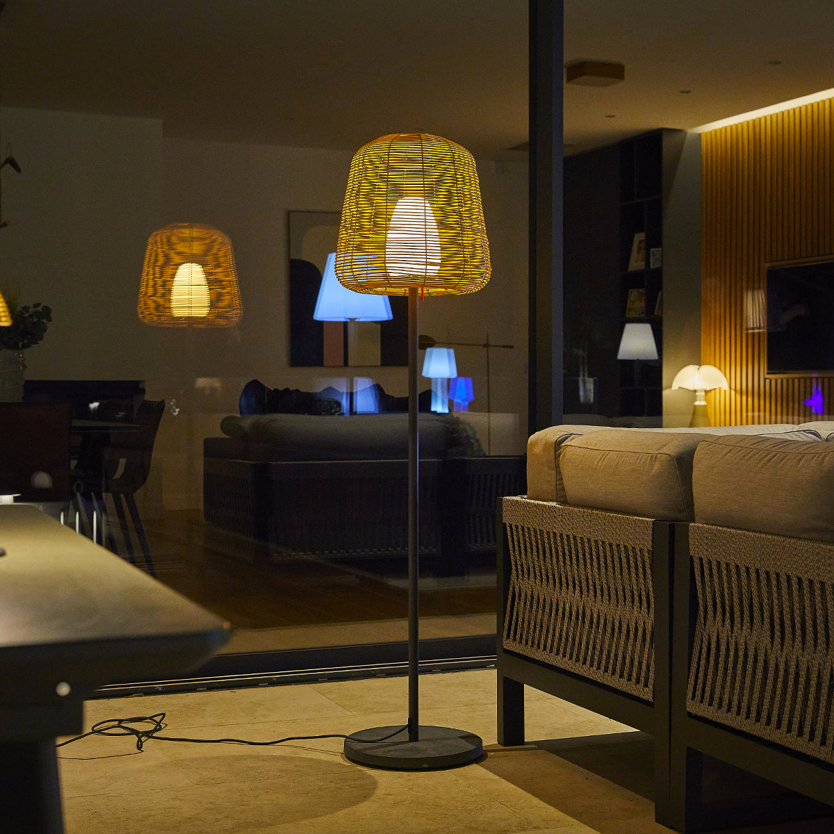 Red Deco Tall Boheme H150cm lampadaire filaire rotin LED E27