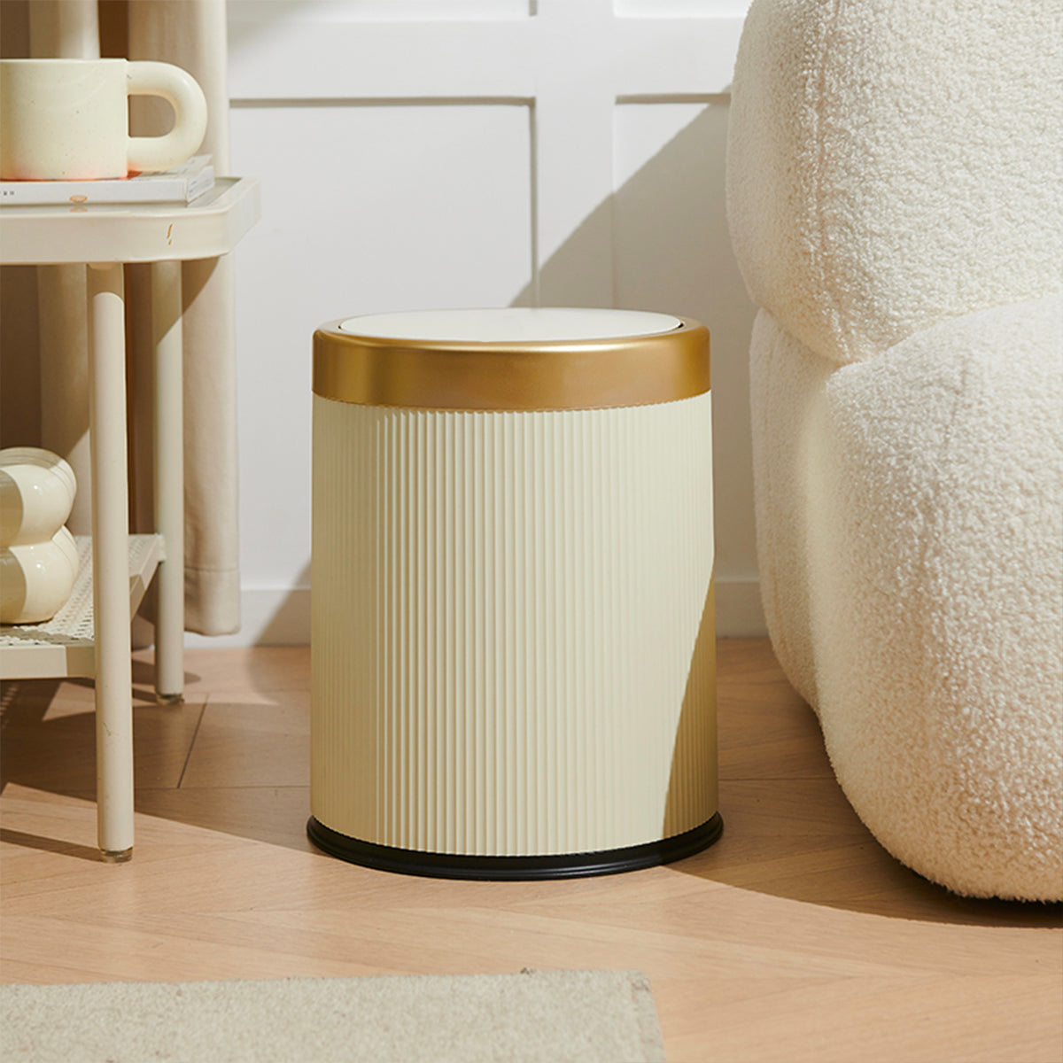 Red Deco Glint lot 3 poubelles push 8L blanc et or