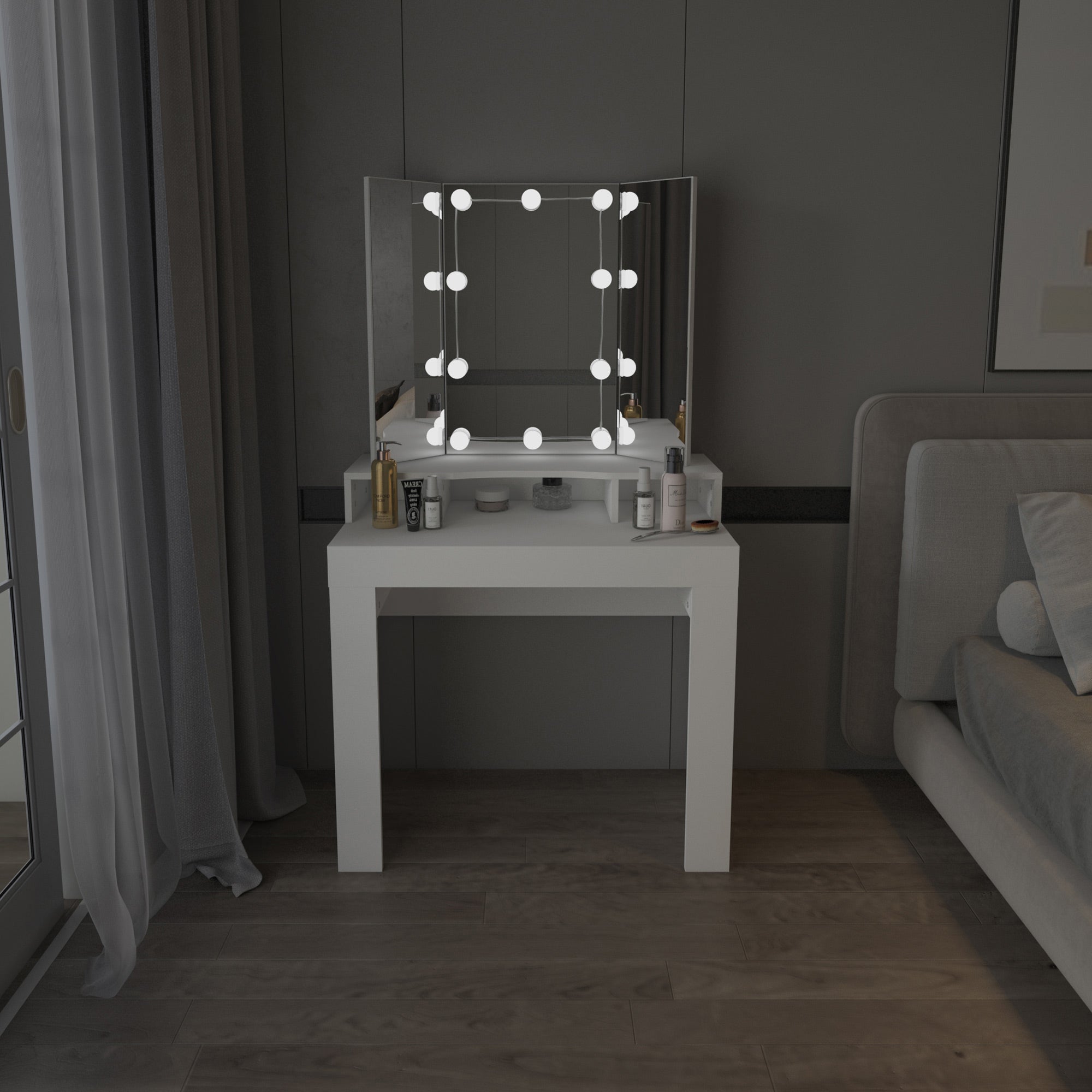 ECD Germany Möbel coiffeuse blanche LED 89,5x155x43,5 cm