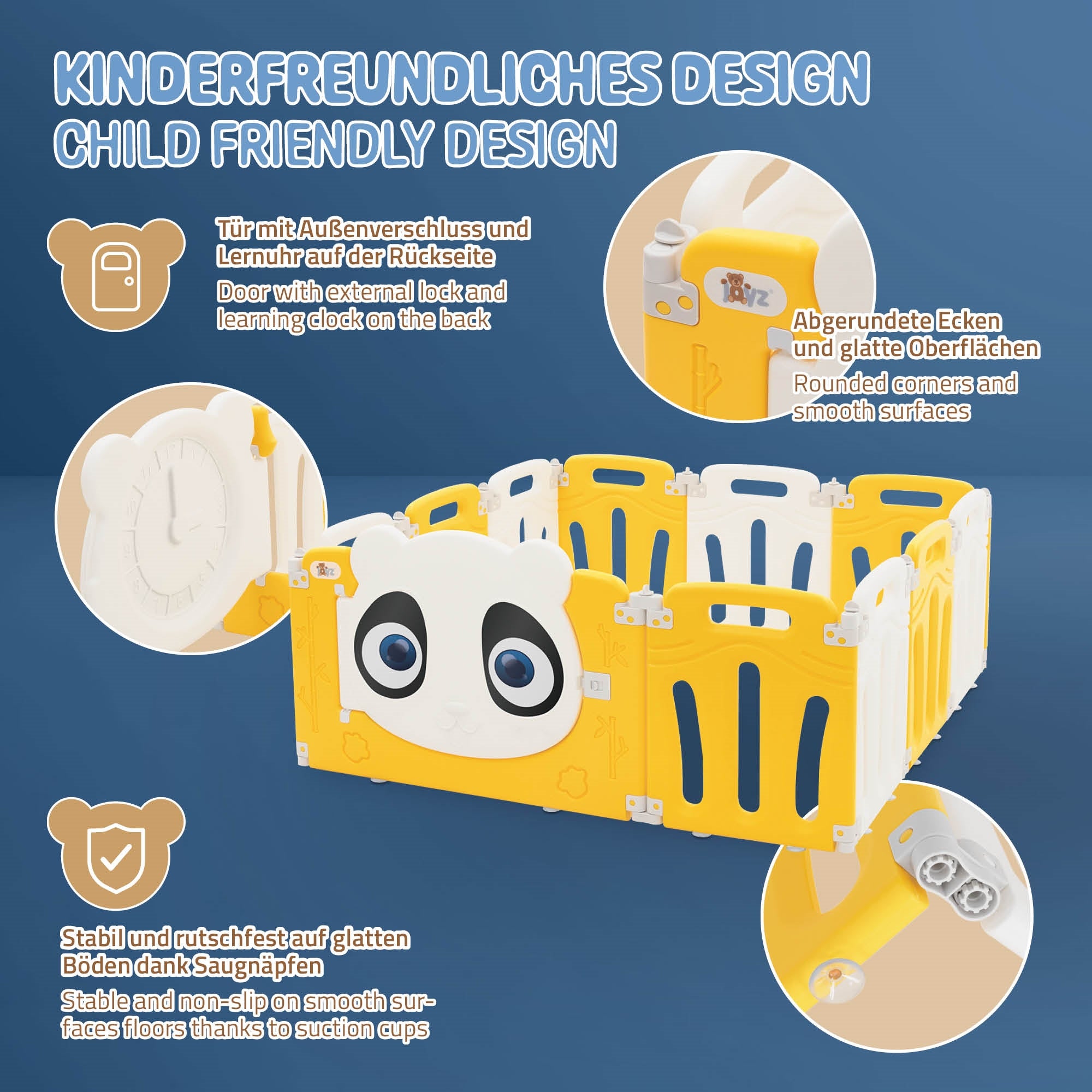 ECD Germany Joyz parc bébé pliable blanc jaune panda 120x120 cm